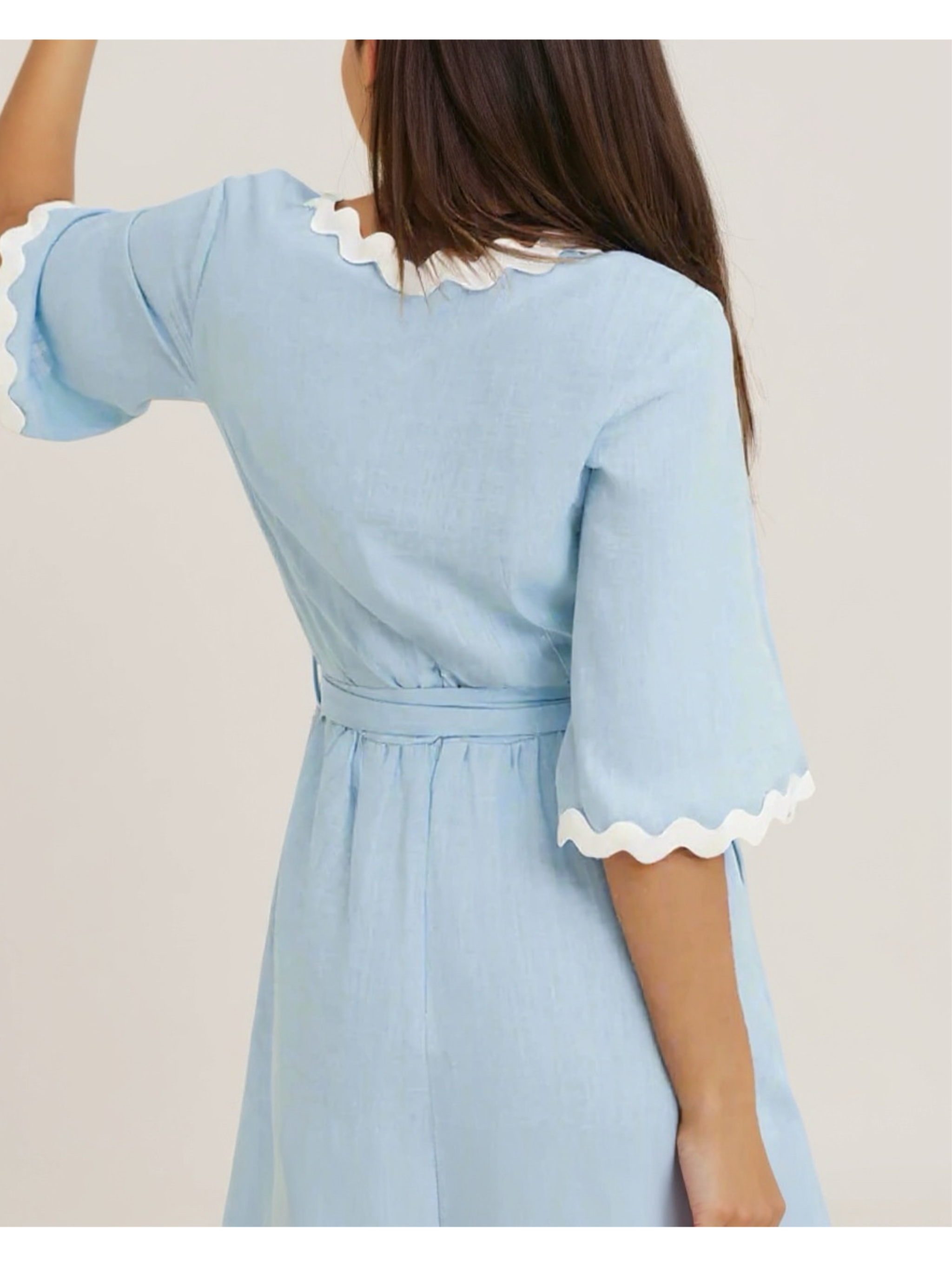 Blue Contrast Trim Surplice Tie Waist Romper