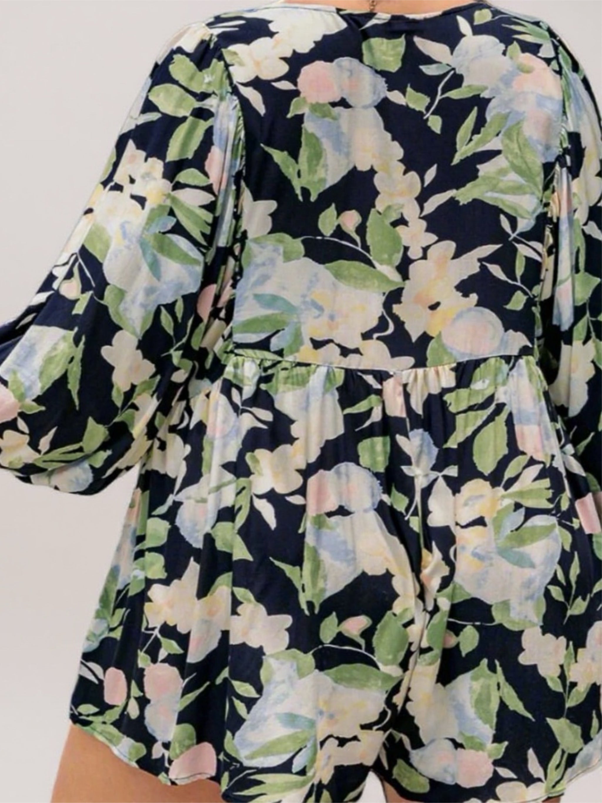 Blue Floral Long Sleeve Romper
