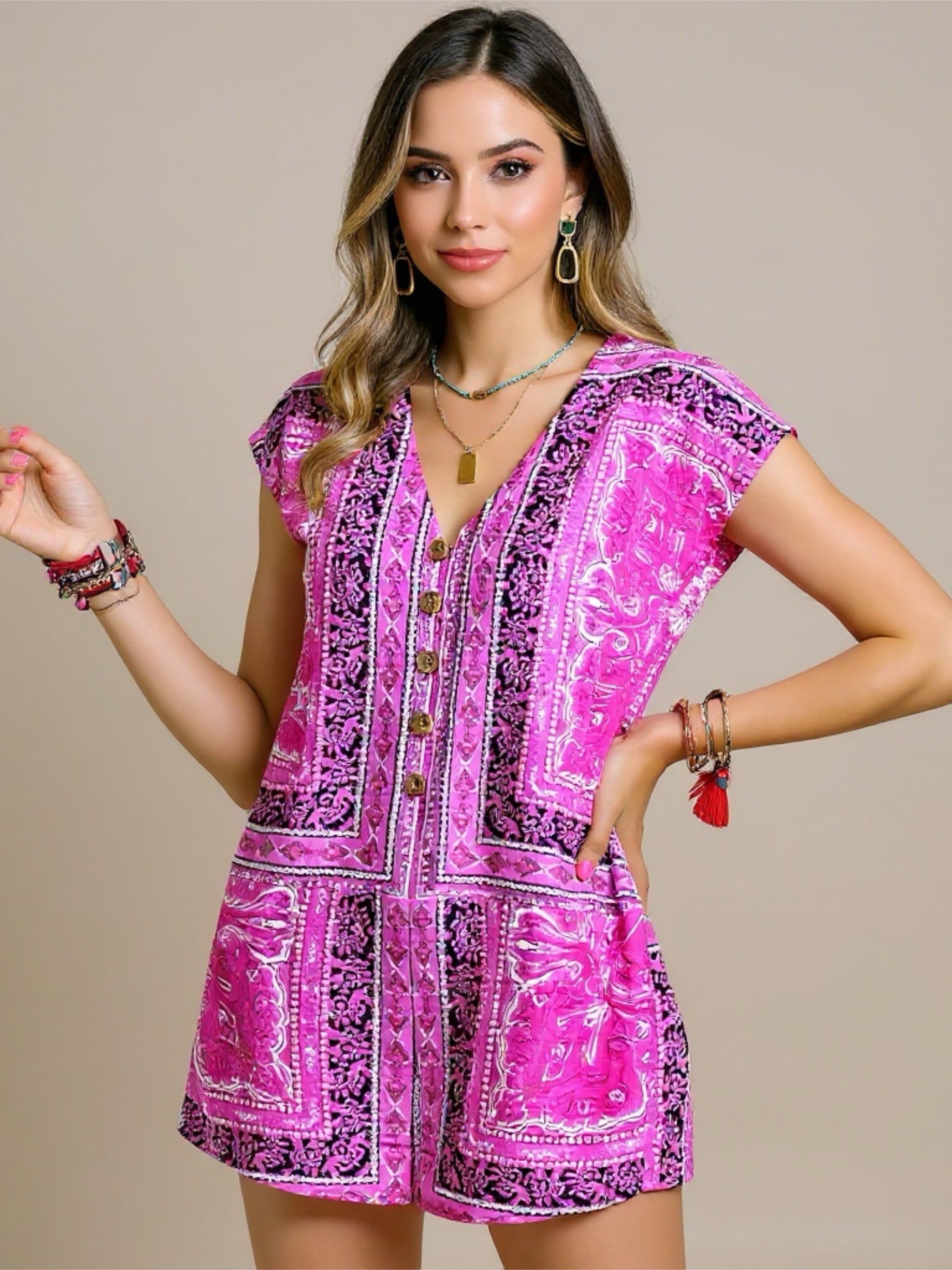 V-Neck Short Sleeve Romper