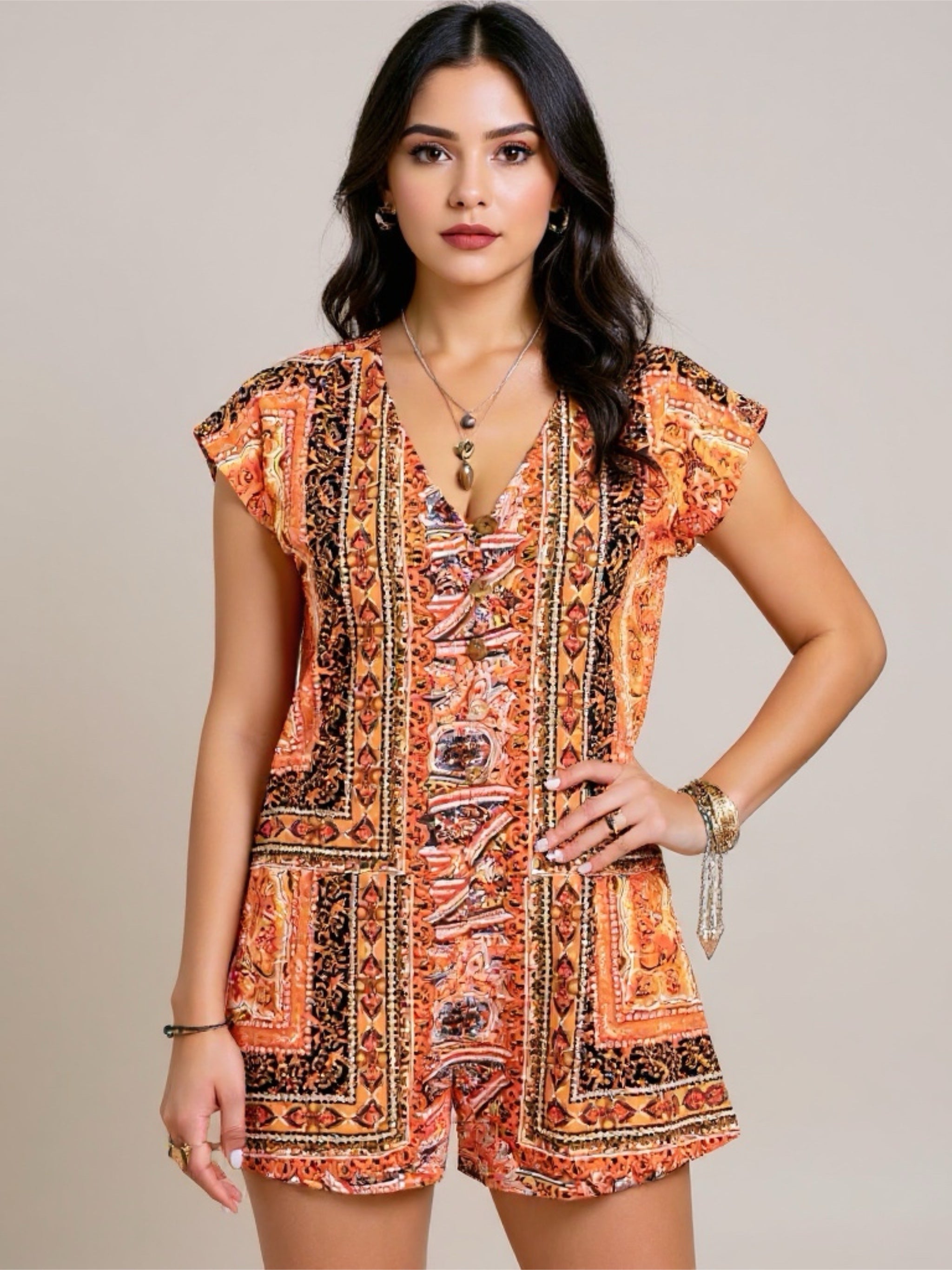 V-Neck Short Sleeve Romper