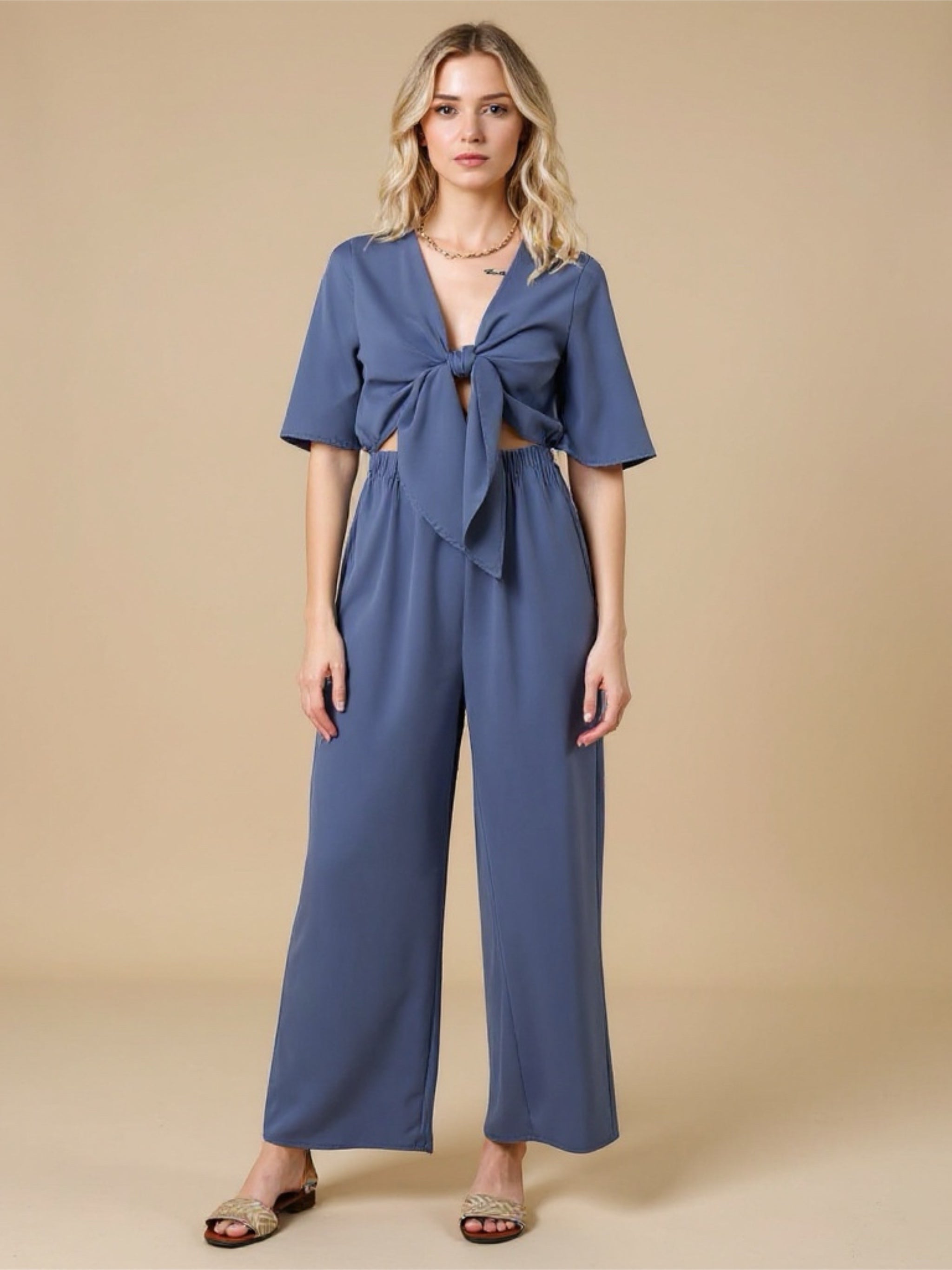Tie Front Cutout Wide Leg Jumpsuit
