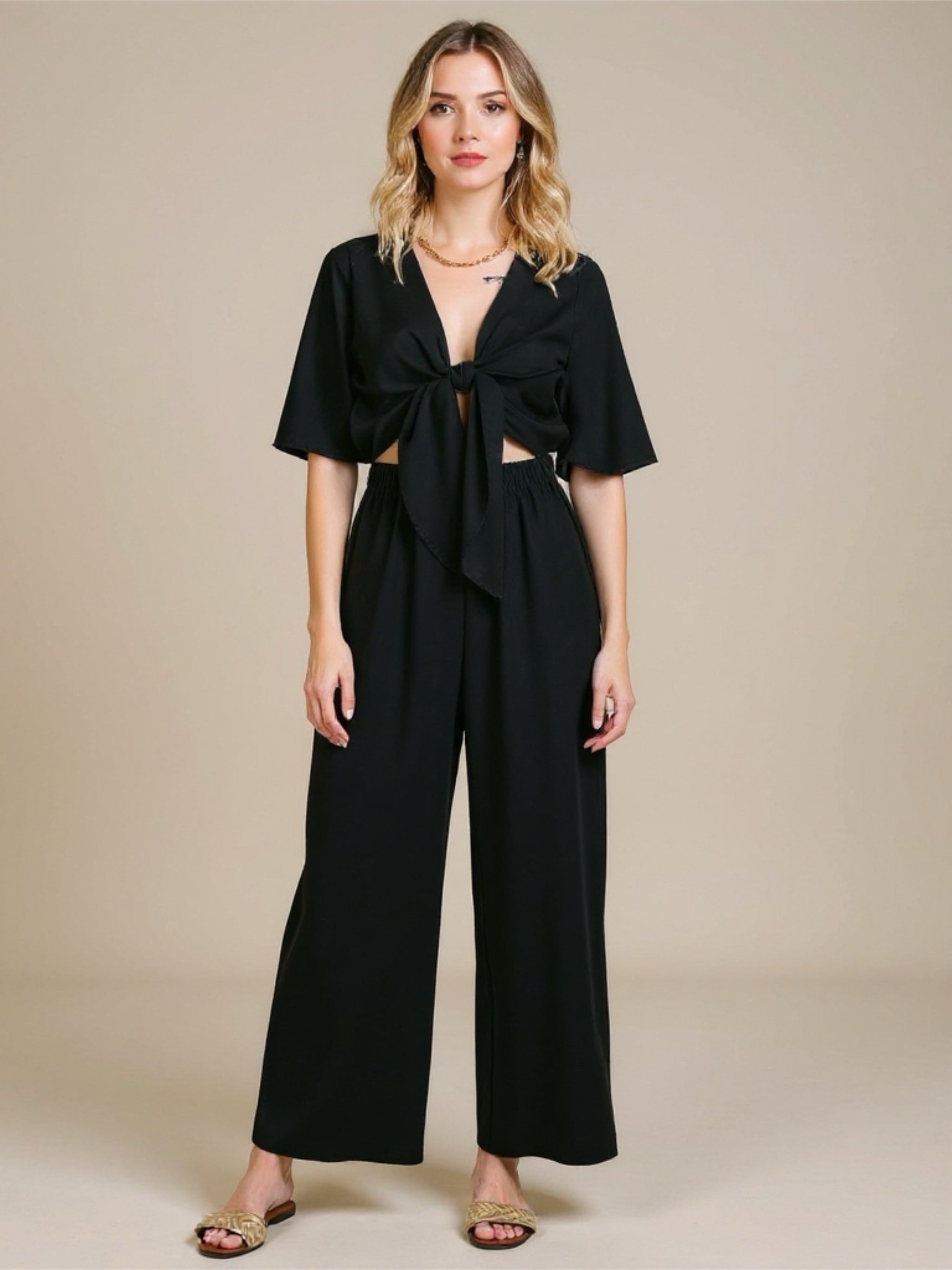 Tie Front Cutout Wide Leg Jumpsuit