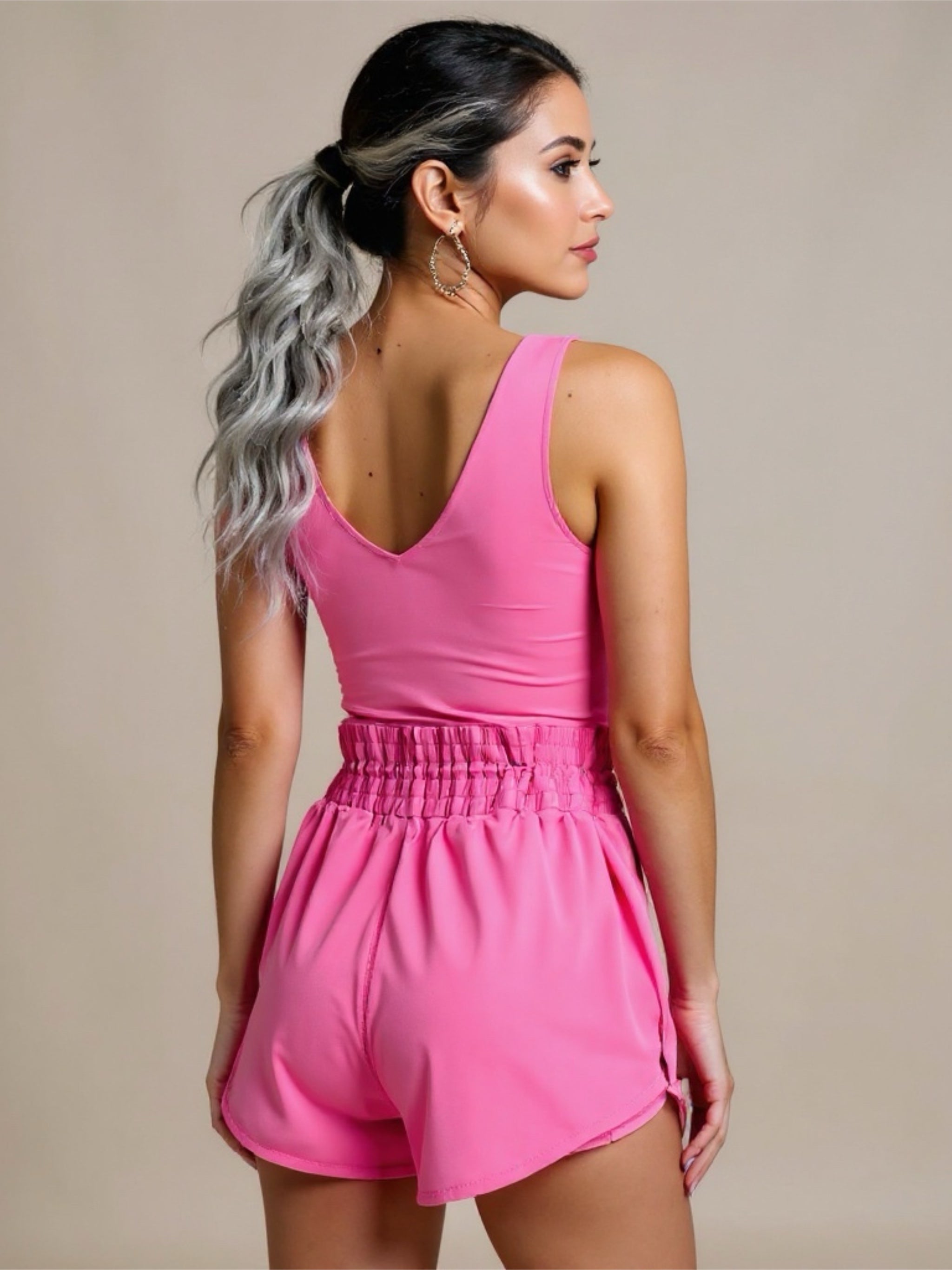 Pink Drawstring Wide Strap Romper