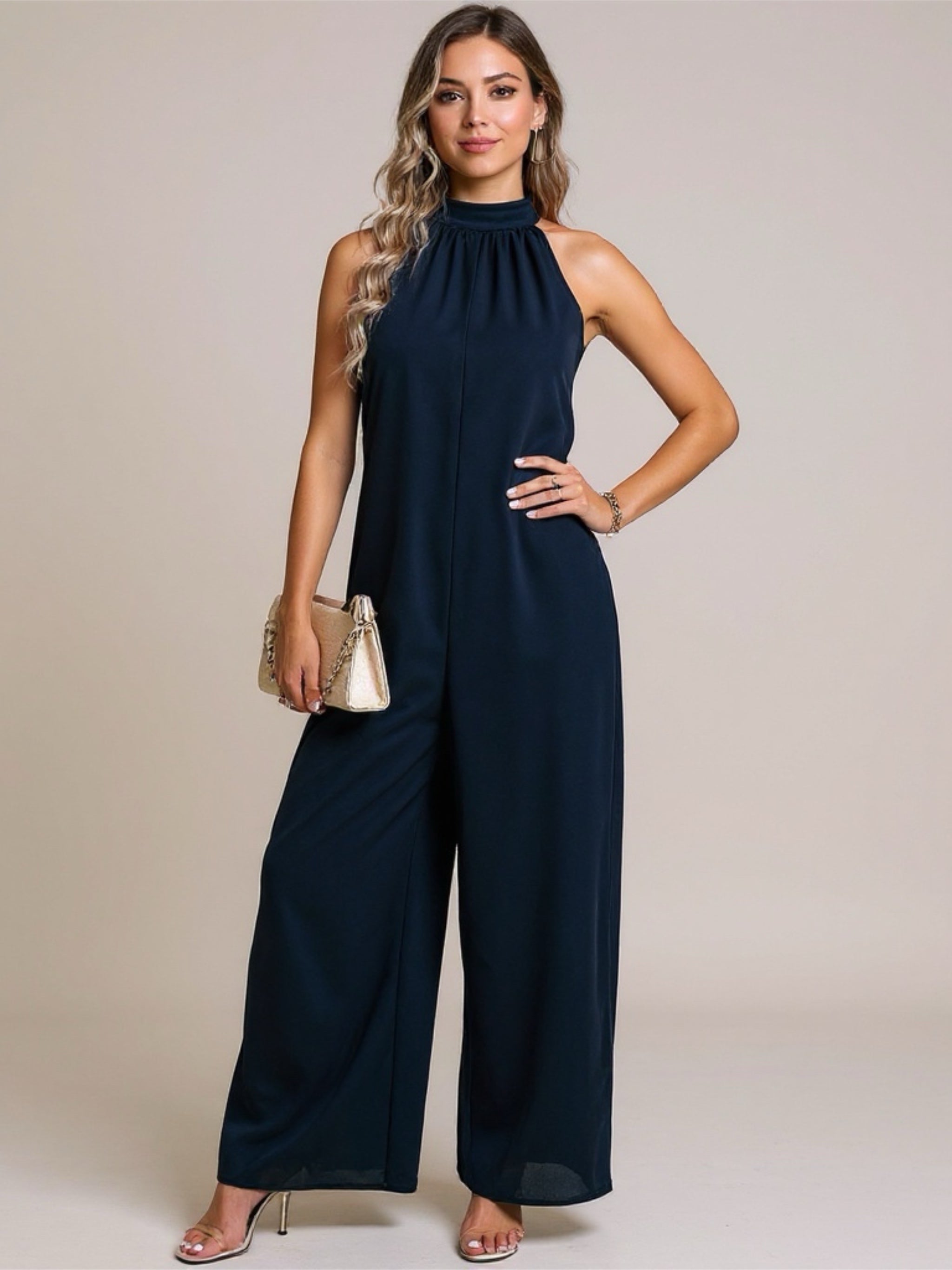 Halter Tied Wide Leg Jumpsuit