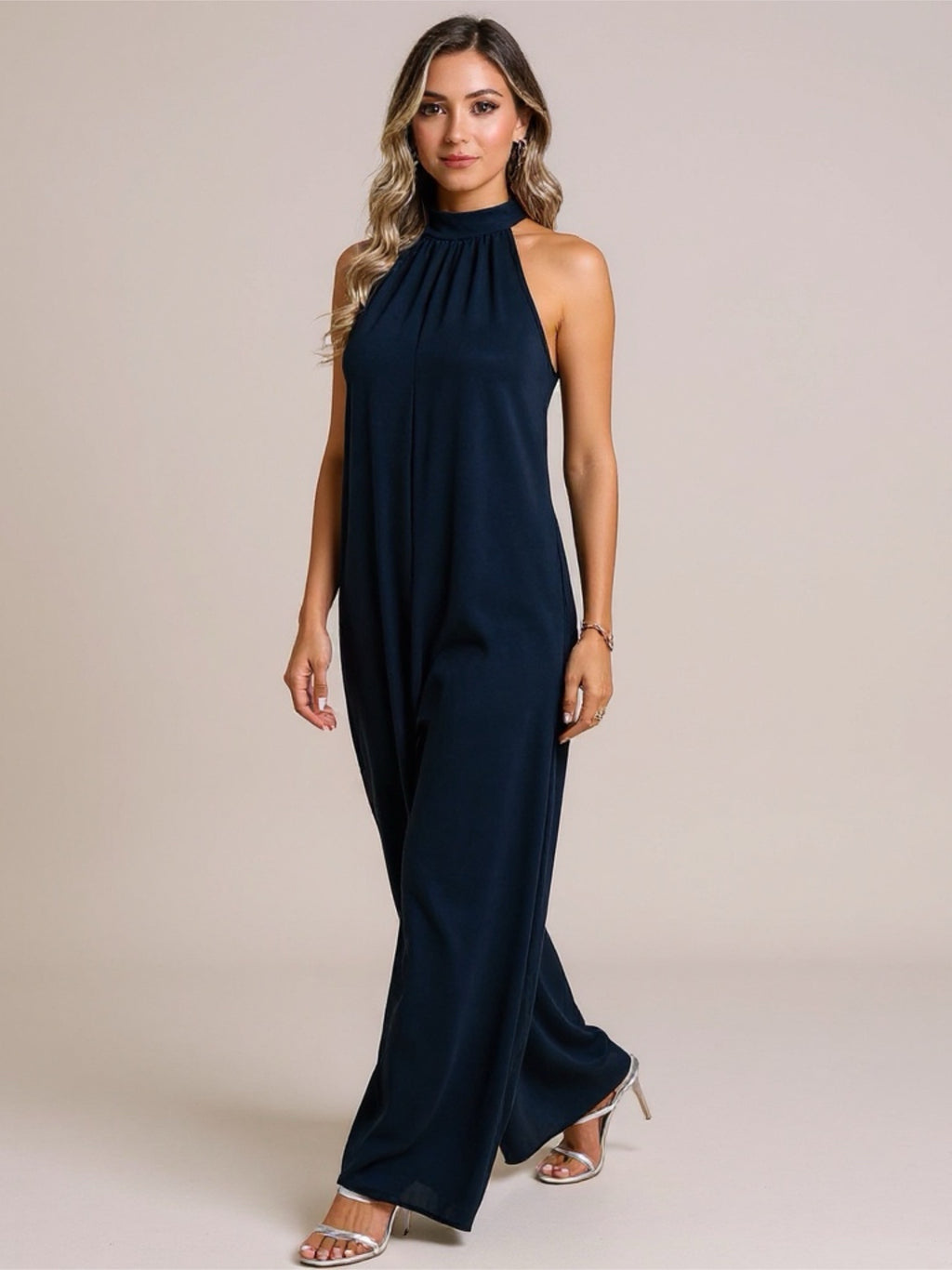 Halter Tied Wide Leg Jumpsuit