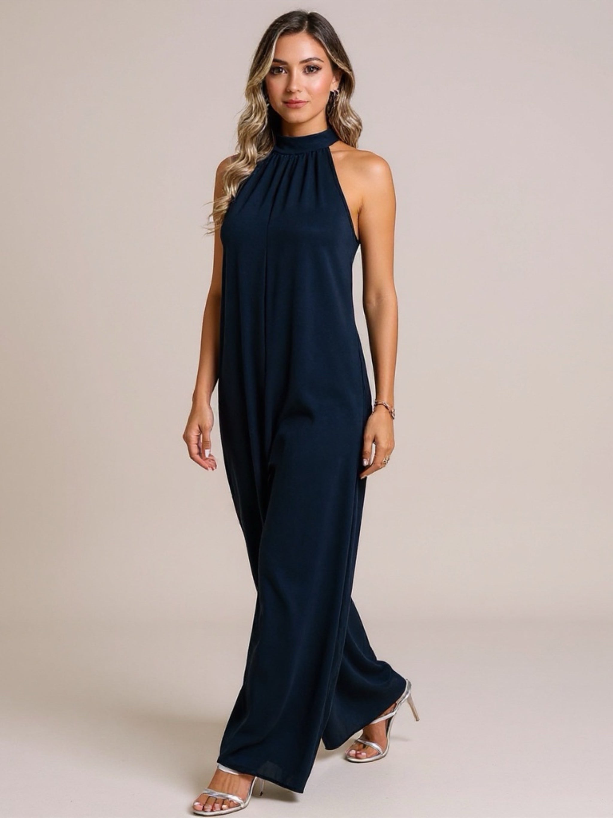 Halter Tied Wide Leg Jumpsuit