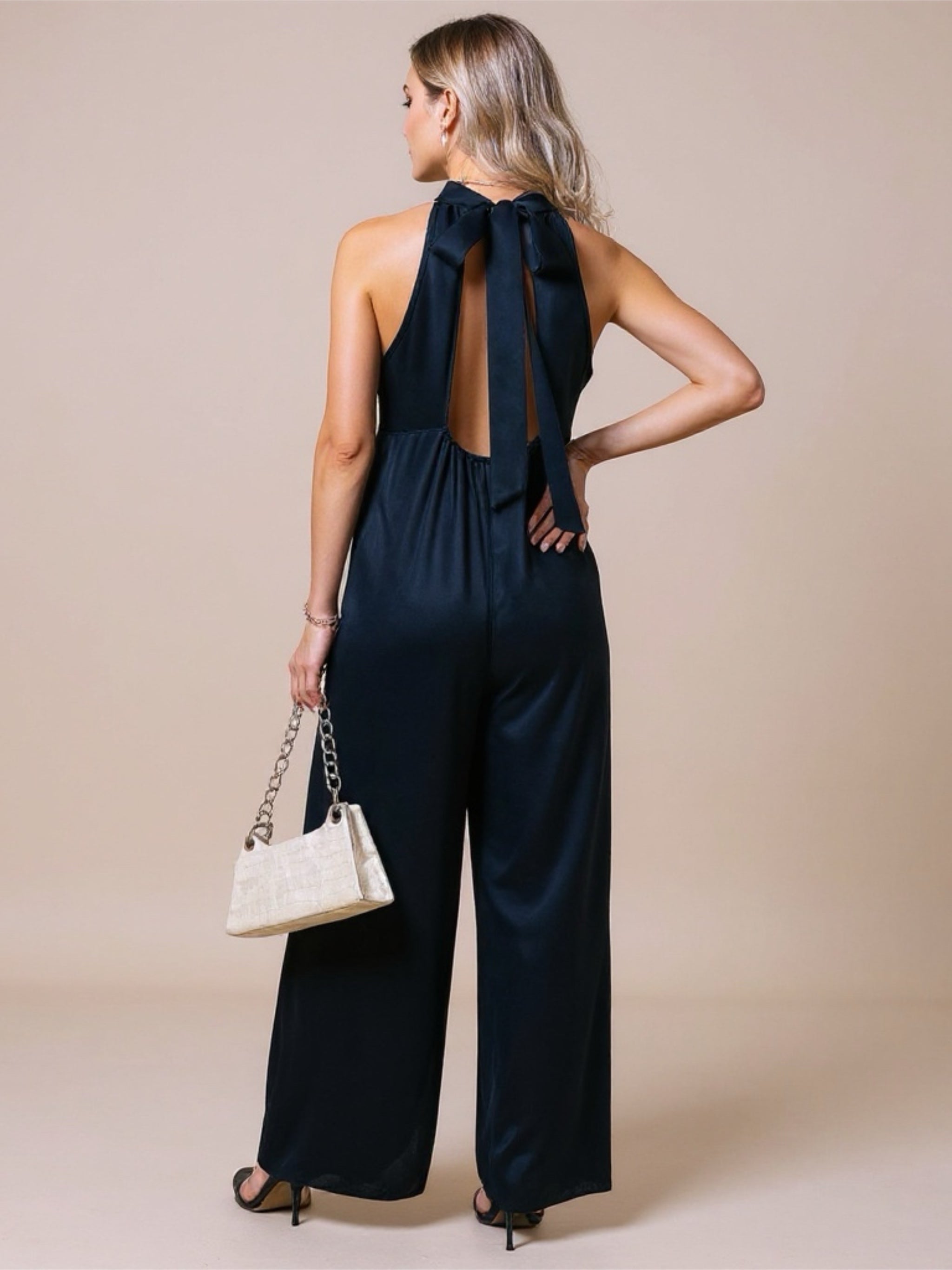 Halter Tied Wide Leg Jumpsuit