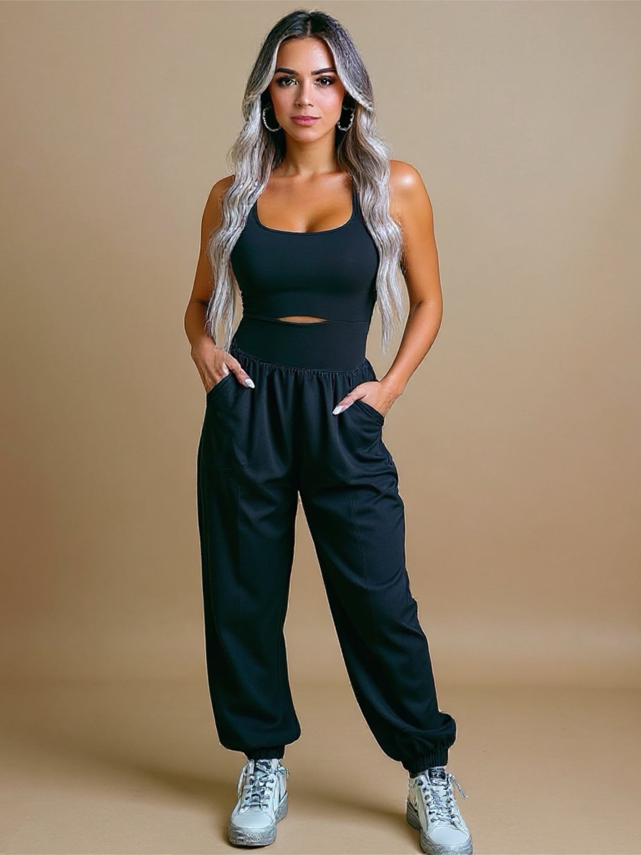 Grey Square Neck Jumpsuit
