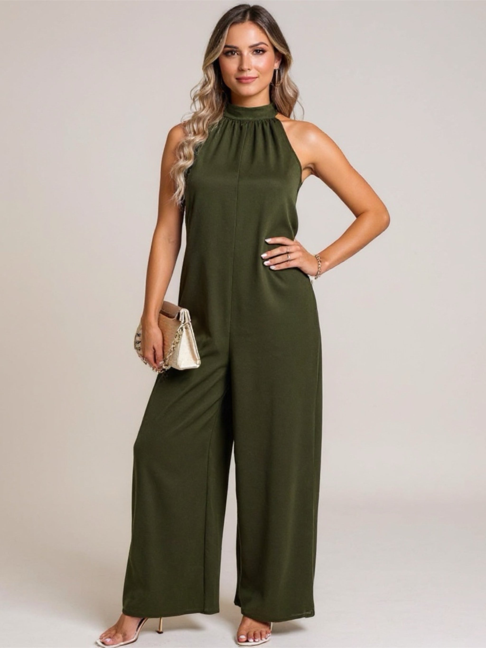 Halter Tied Wide Leg Jumpsuit