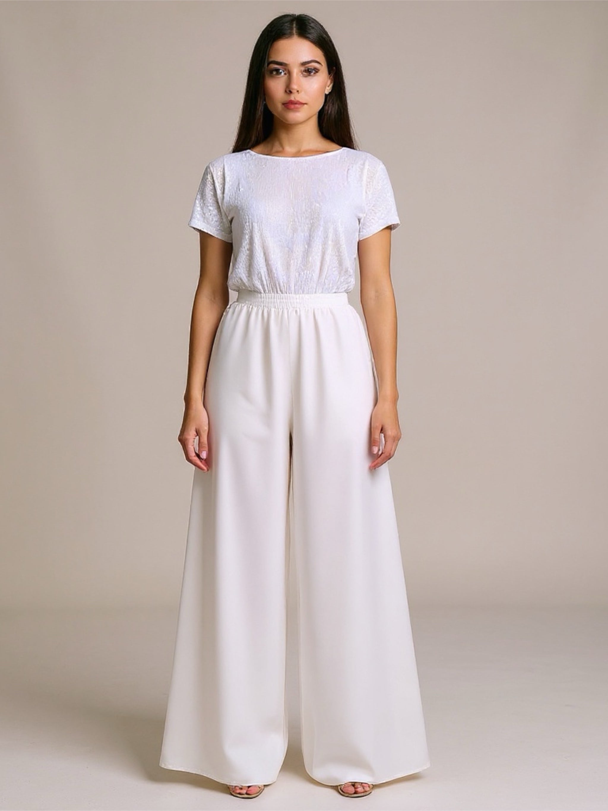 Sequin Short Sleeve Wide Leg Jumpsuit