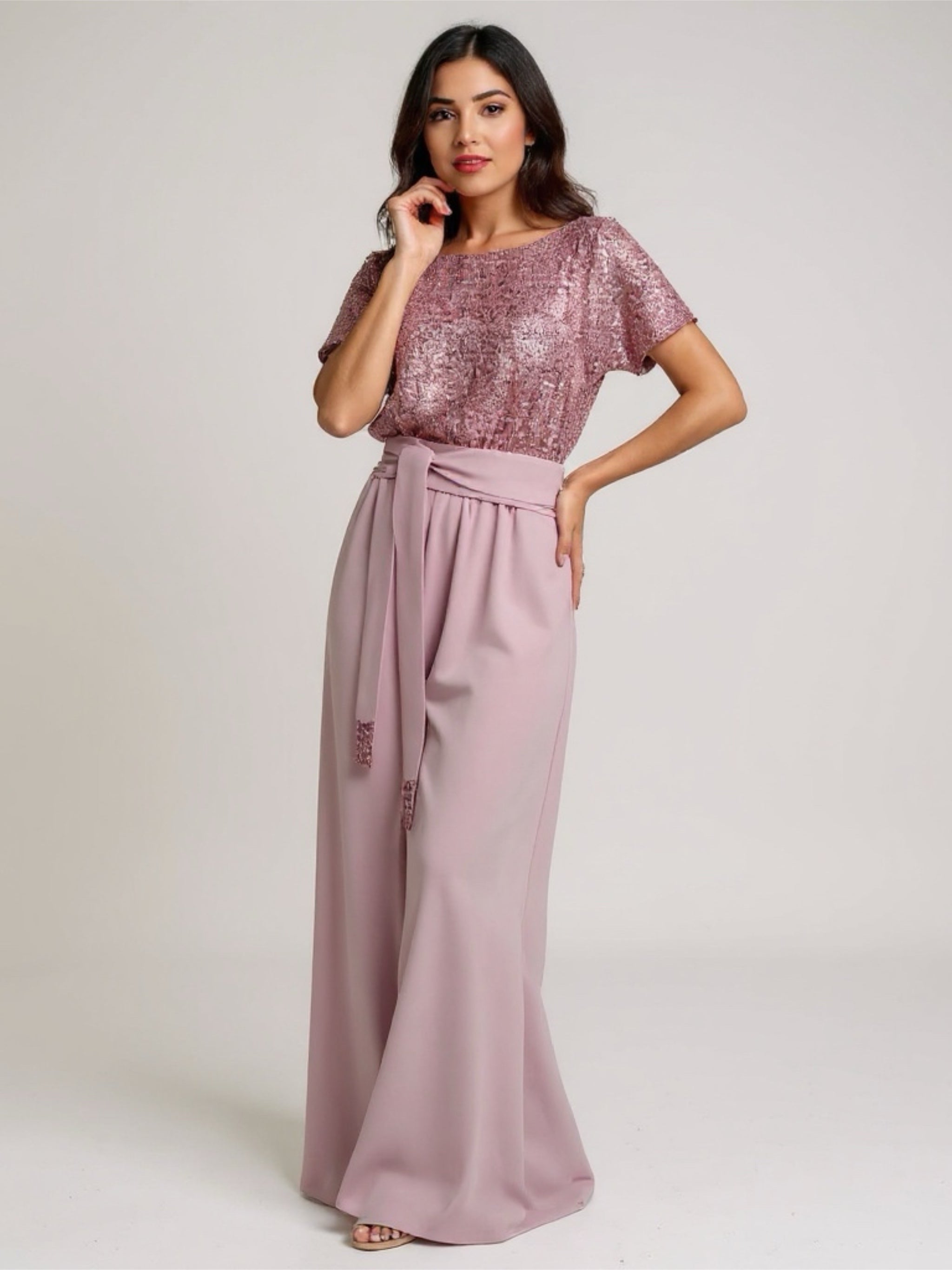 Sequin Short Sleeve Wide Leg Jumpsuit