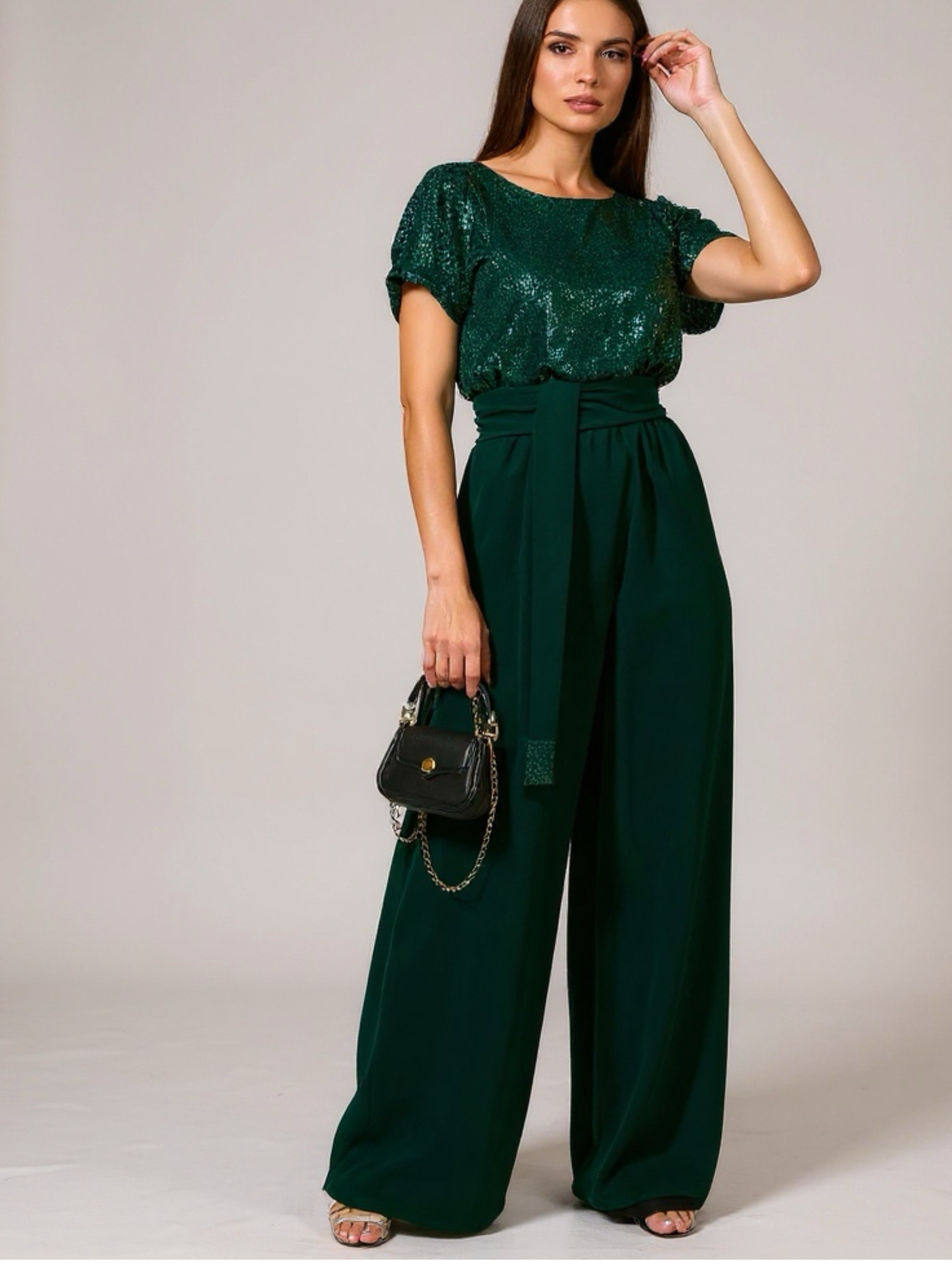 Sequin Short Sleeve Wide Leg Jumpsuit