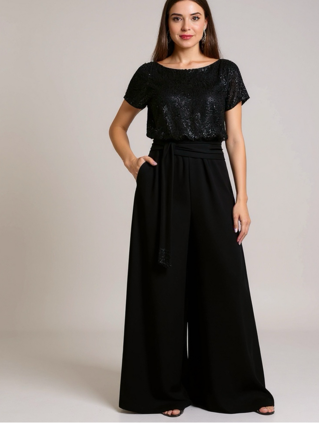 Sequin Short Sleeve Wide Leg Jumpsuit