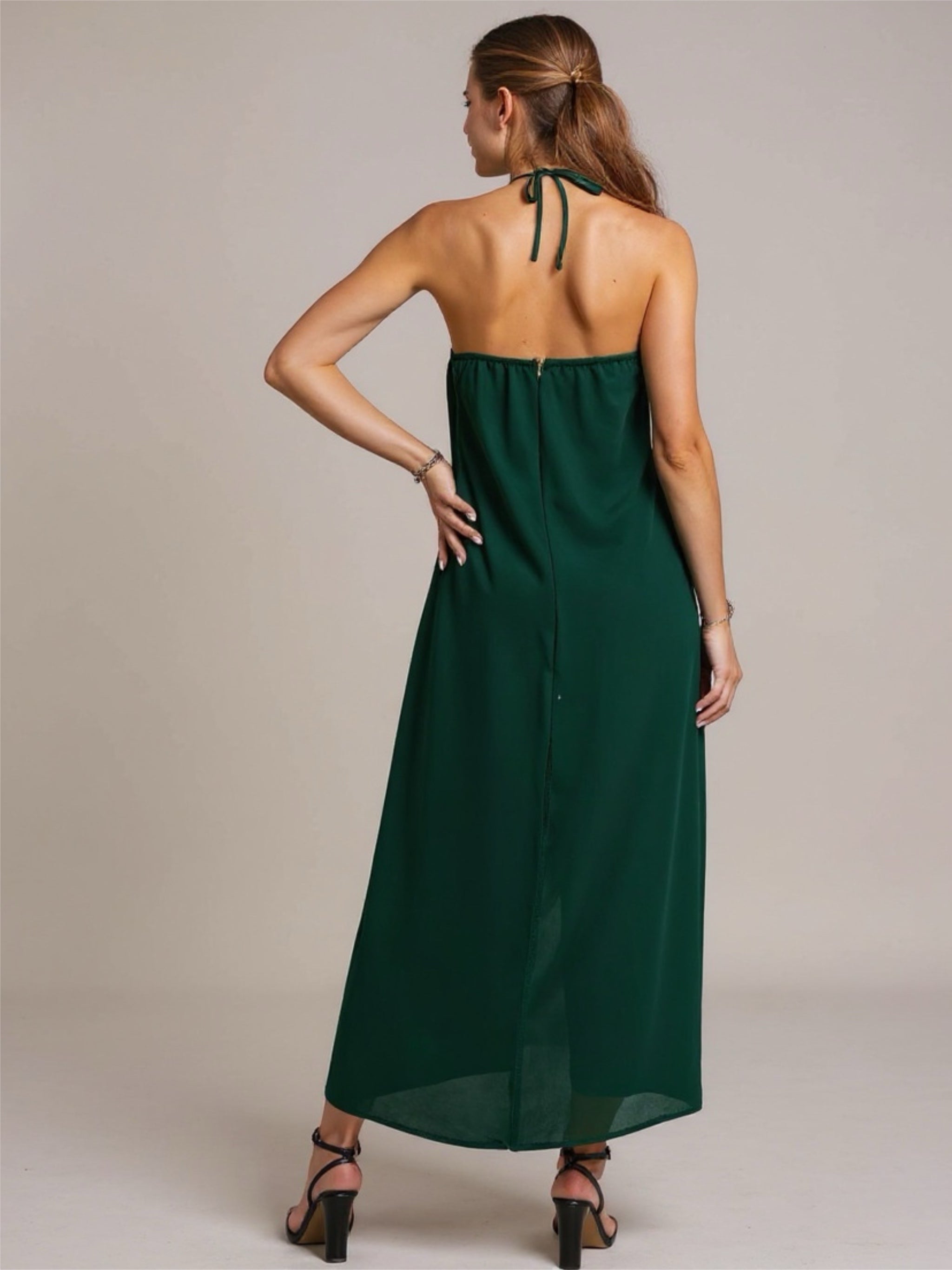 Dark Green Halter Neck Wide Leg Jumpsuit