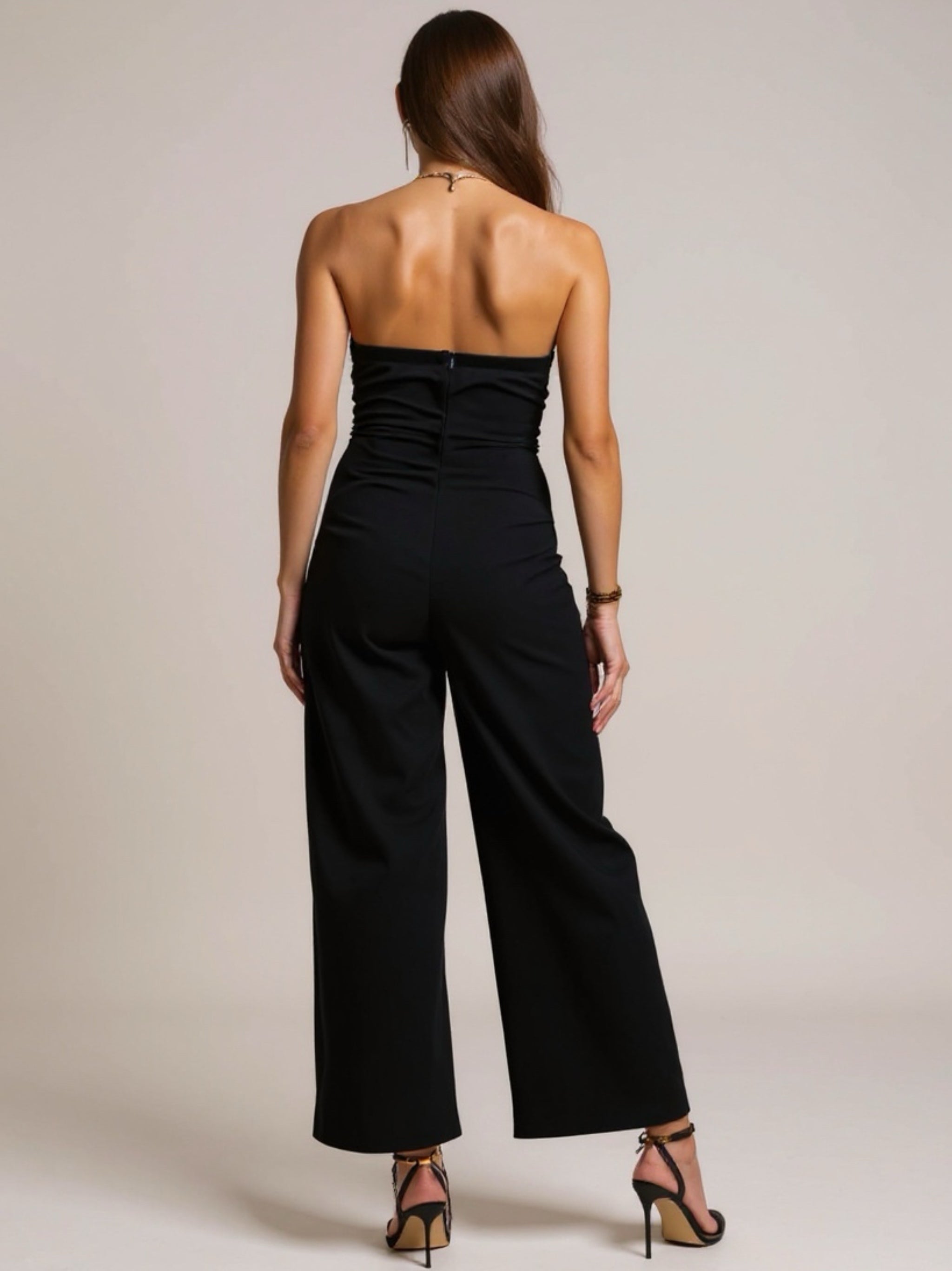 Black & White Strapless Wide Leg Jumpsuit