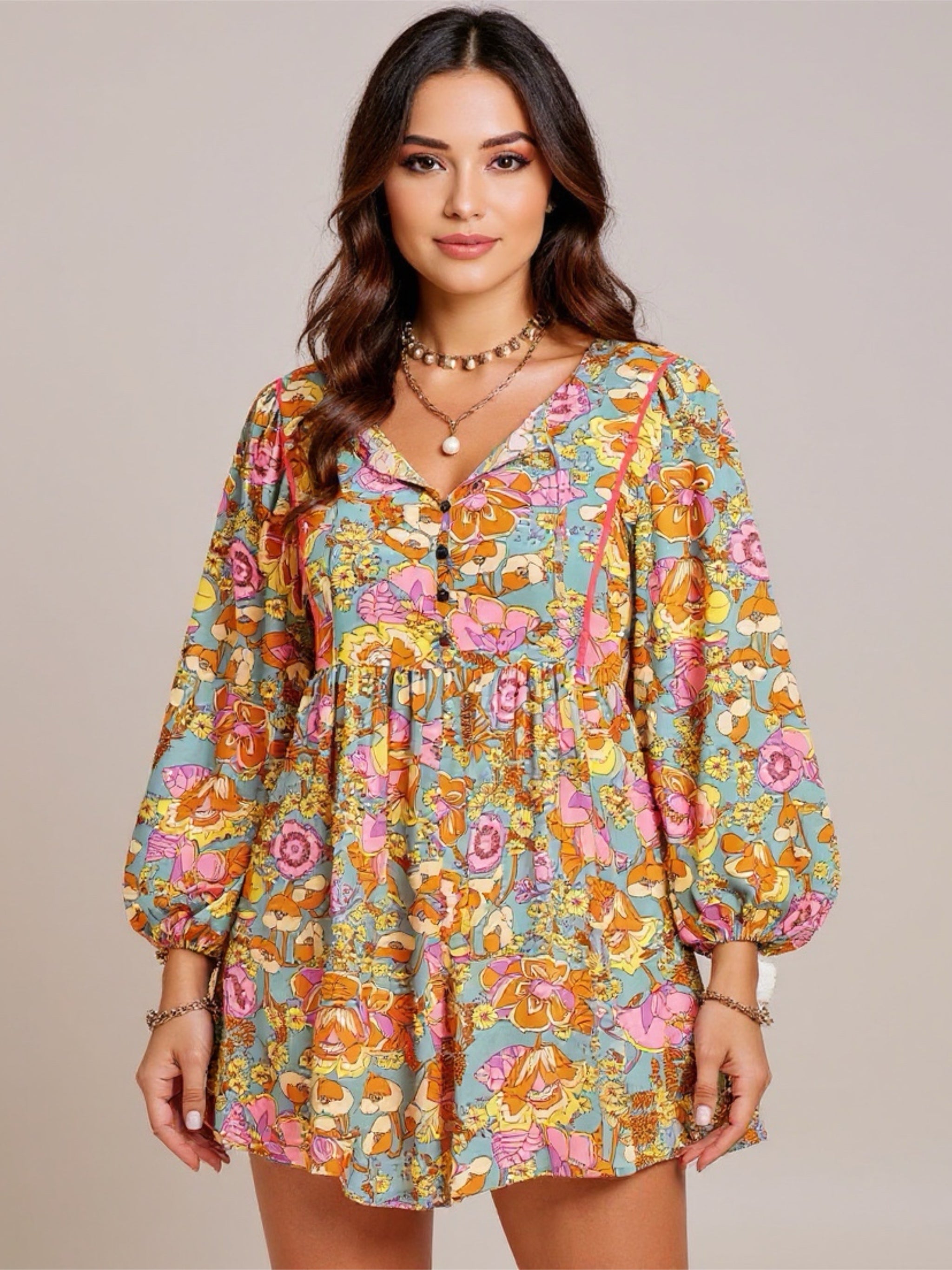 Floral Balloon Sleeve Romper