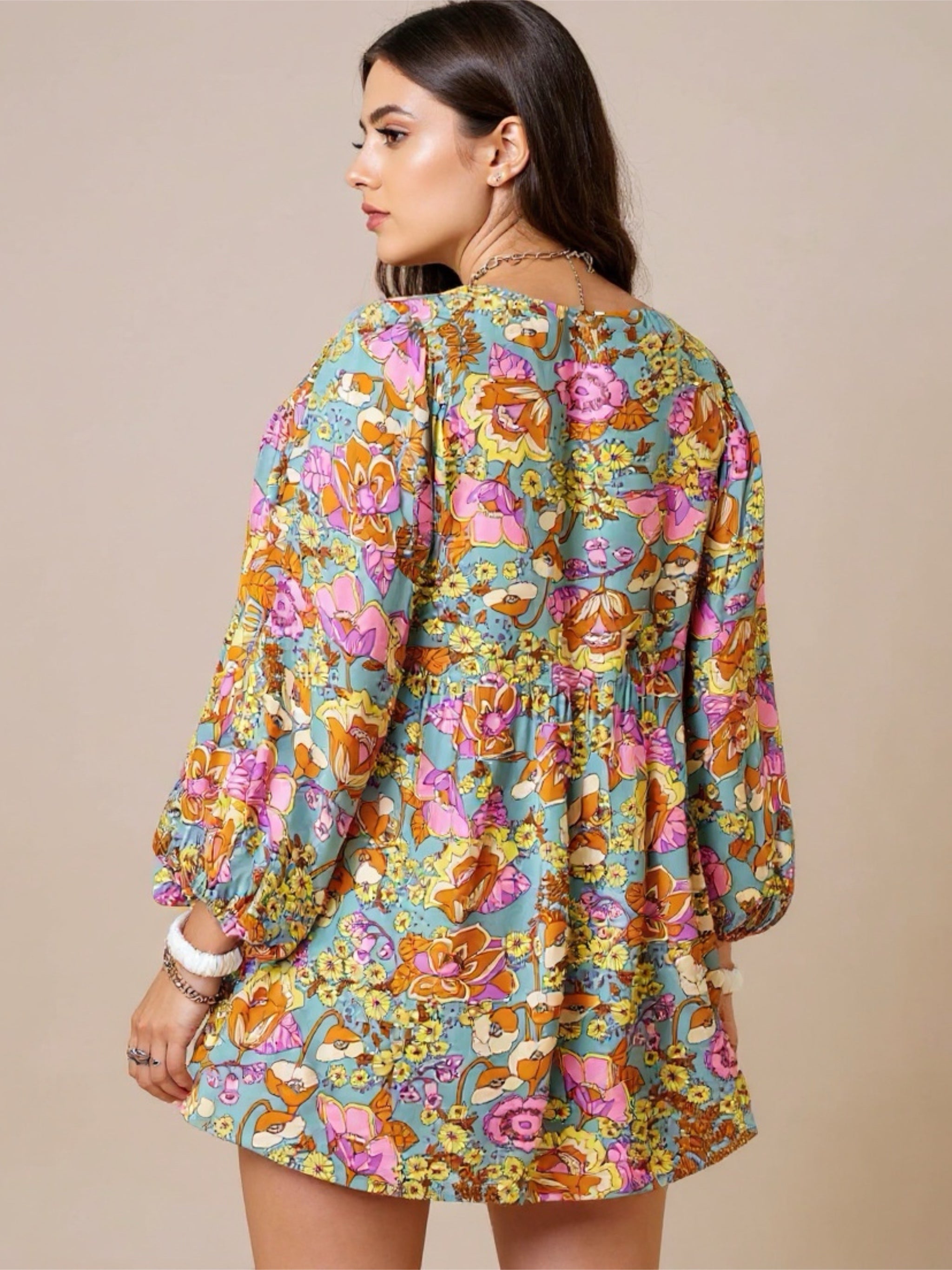 Floral Balloon Sleeve Romper