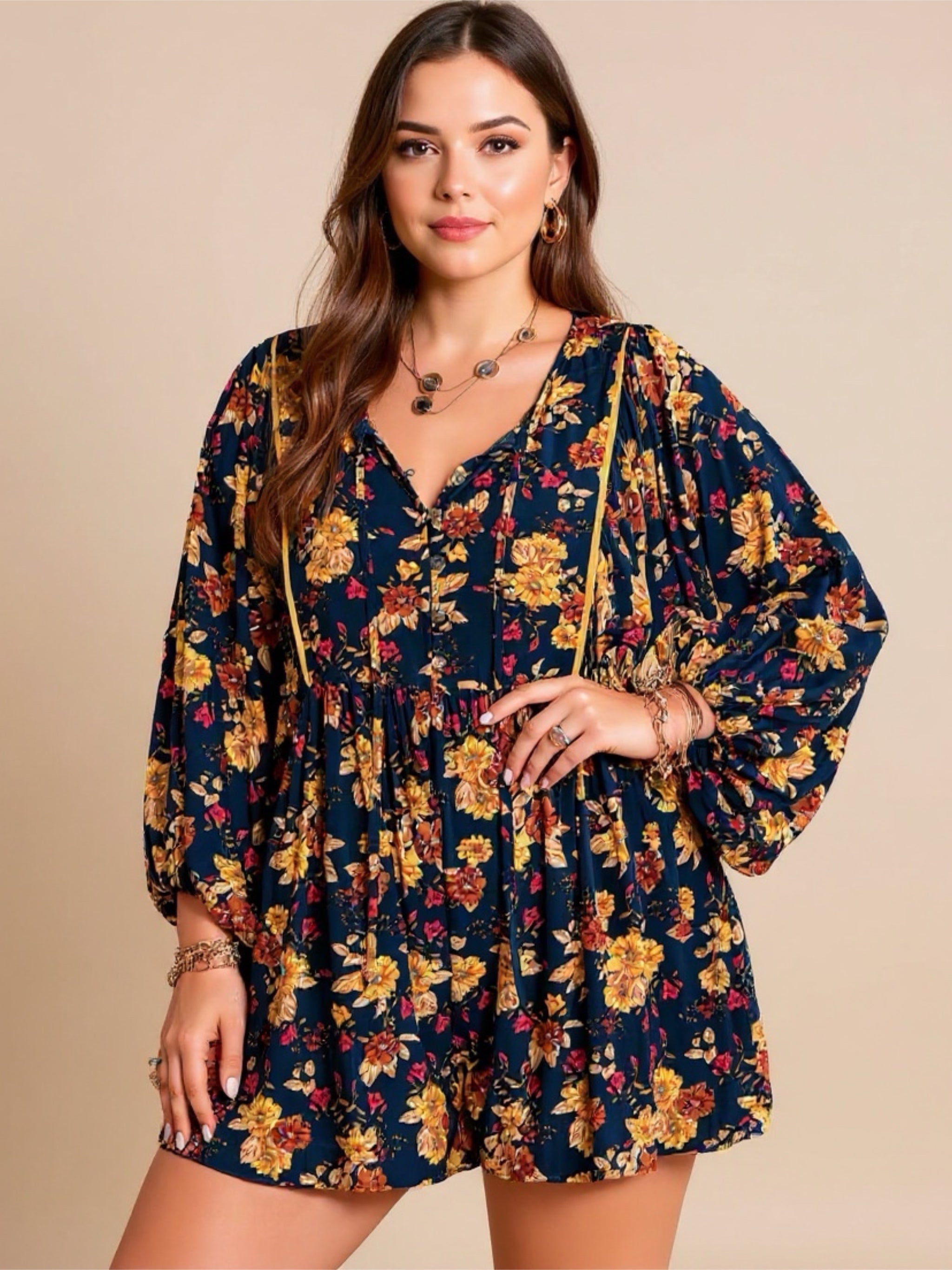 Floral Balloon Sleeve Romper
