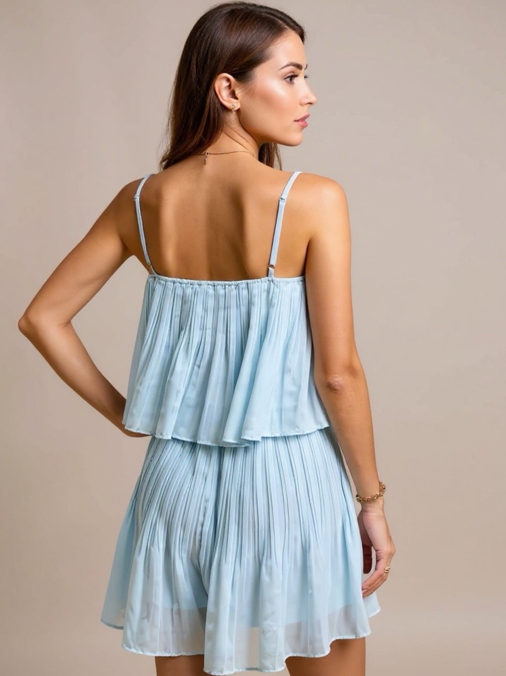 Sky Blue Layered Square Neck Mini Dress