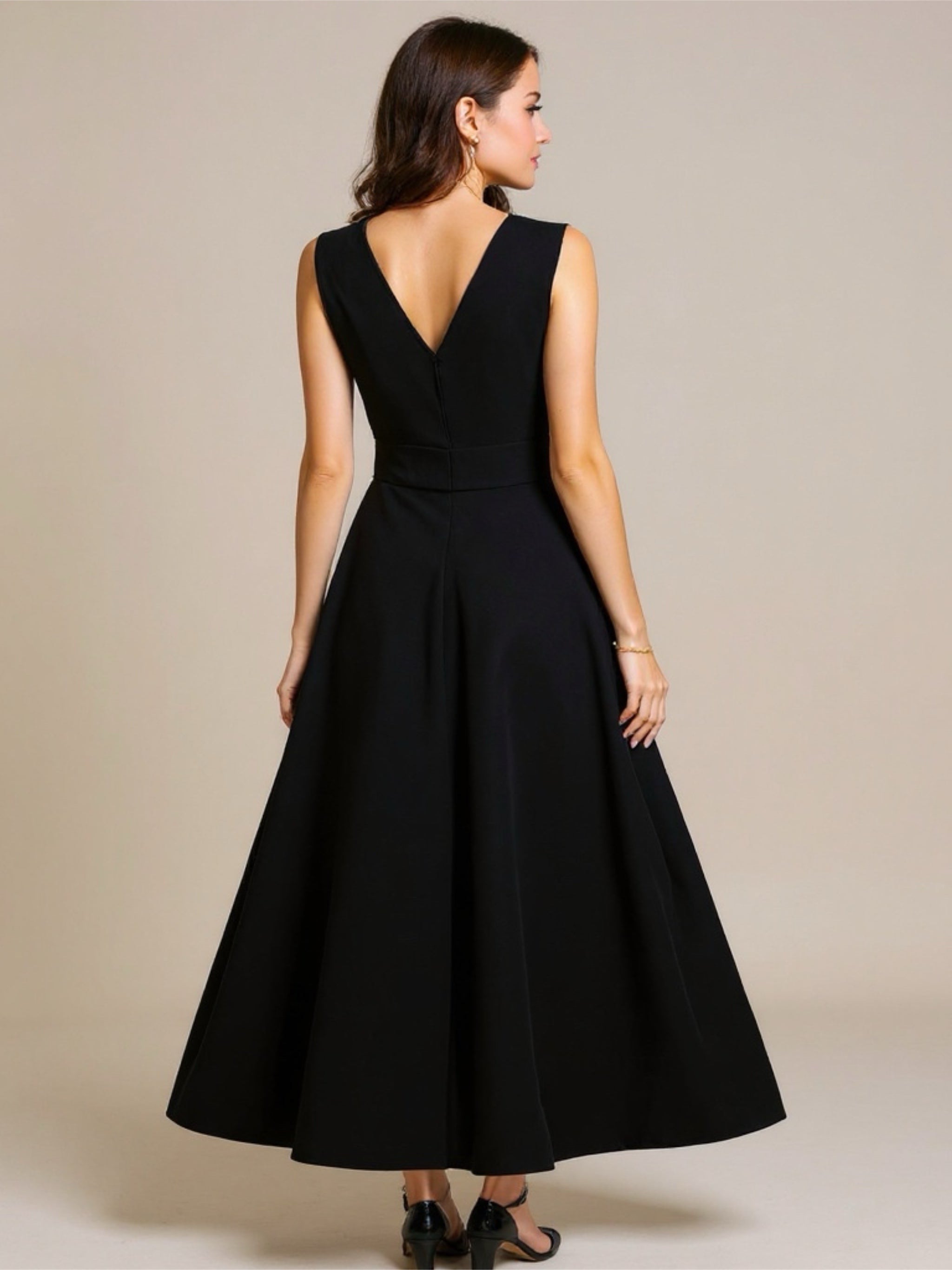 V-Neck Sleeveless Midi Dress with Slit