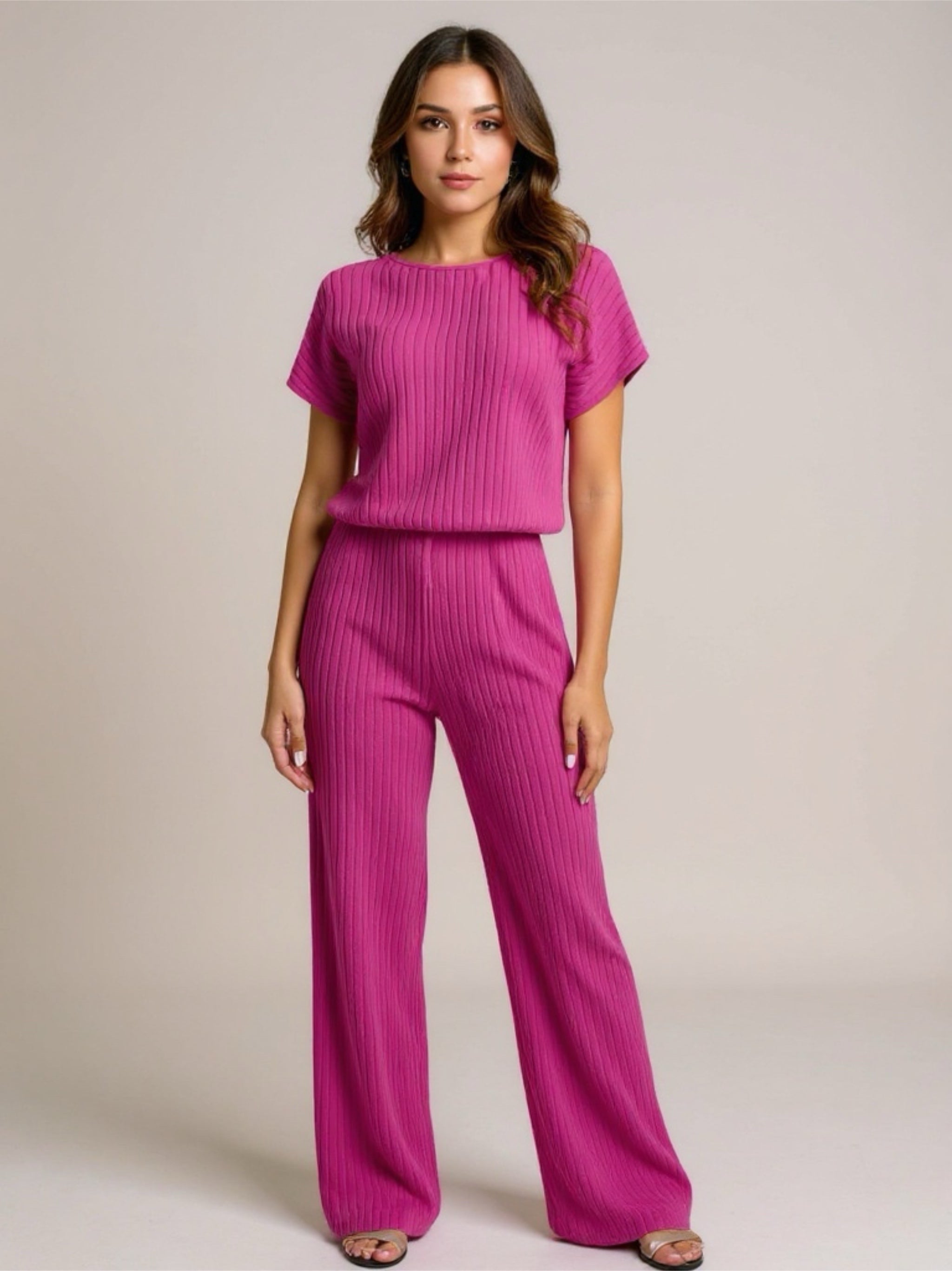Round Neck Short Sleeve Jumpsuit