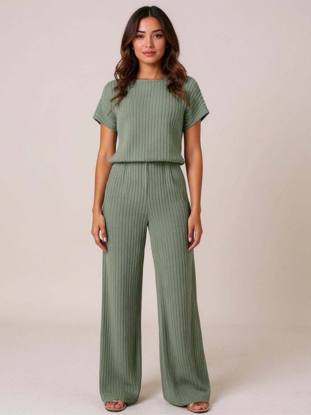 Round Neck Short Sleeve Jumpsuit