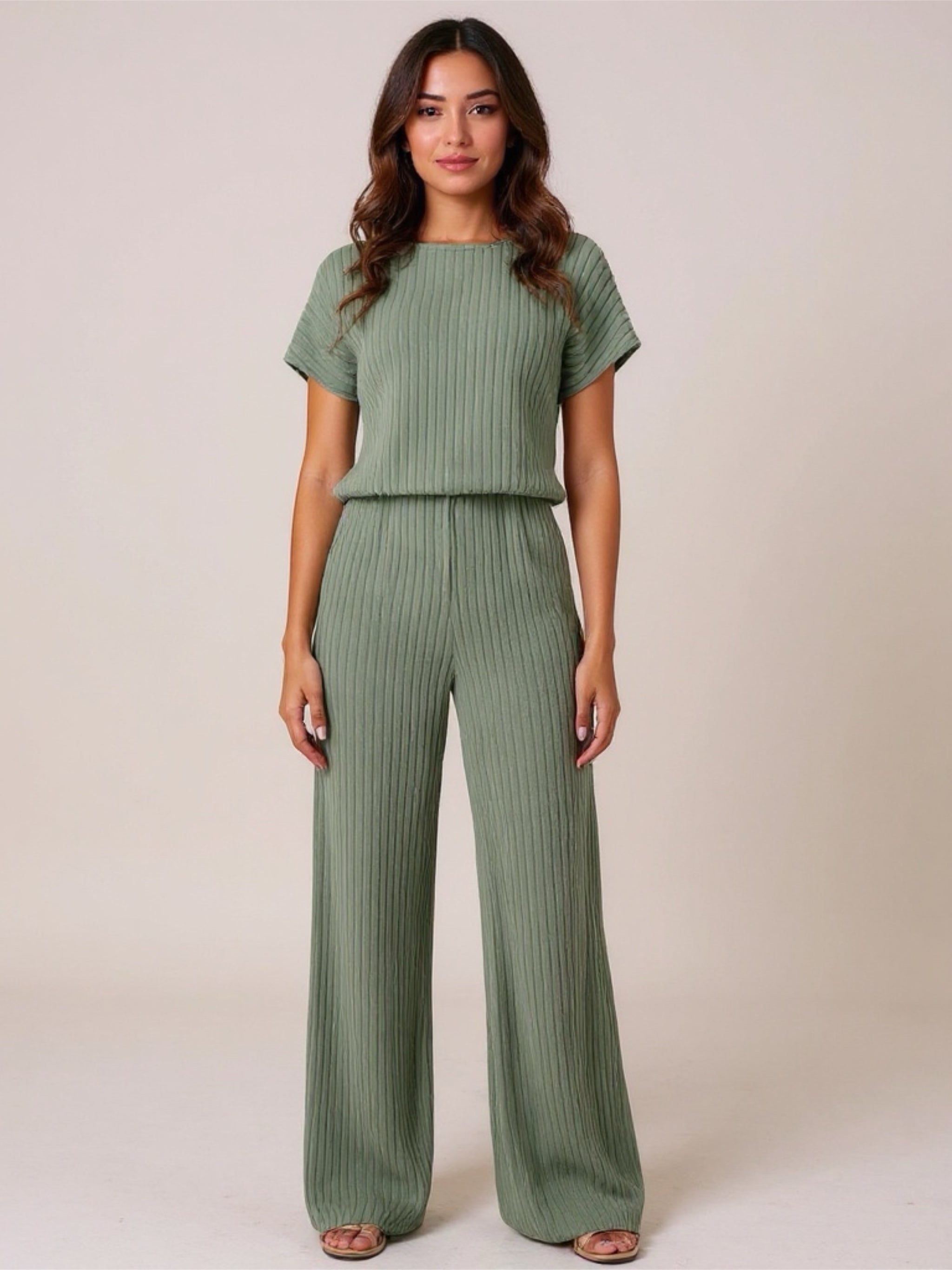 Round Neck Short Sleeve Jumpsuit