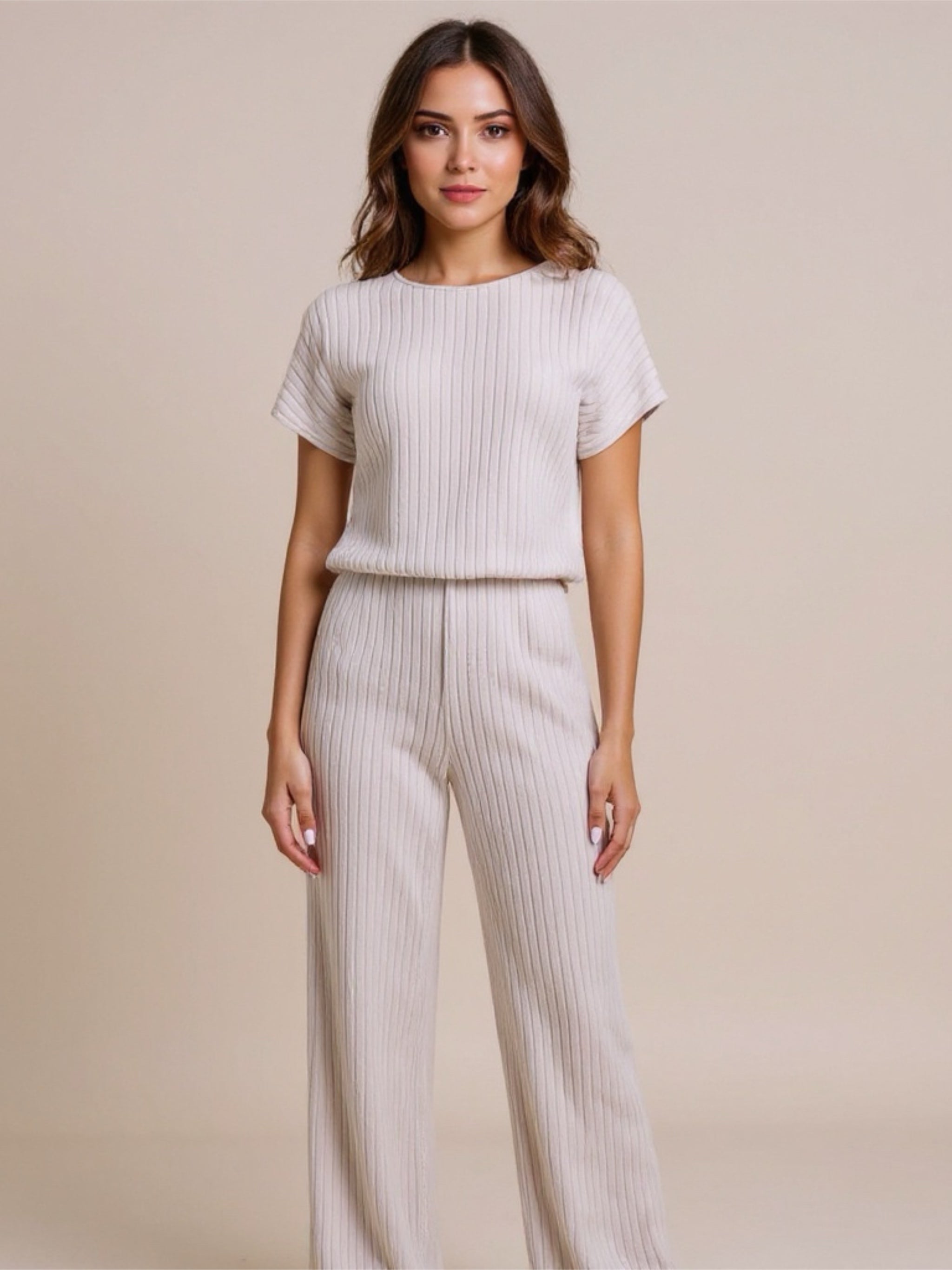 Round Neck Short Sleeve Jumpsuit