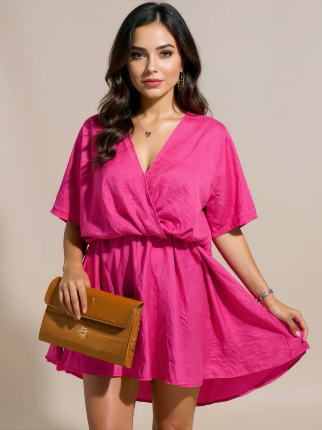 V-Neck Half Sleeve Mini Dress