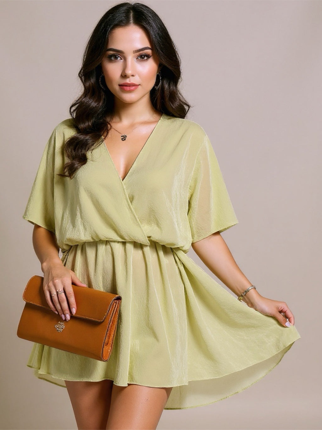 V-Neck Half Sleeve Mini Dress