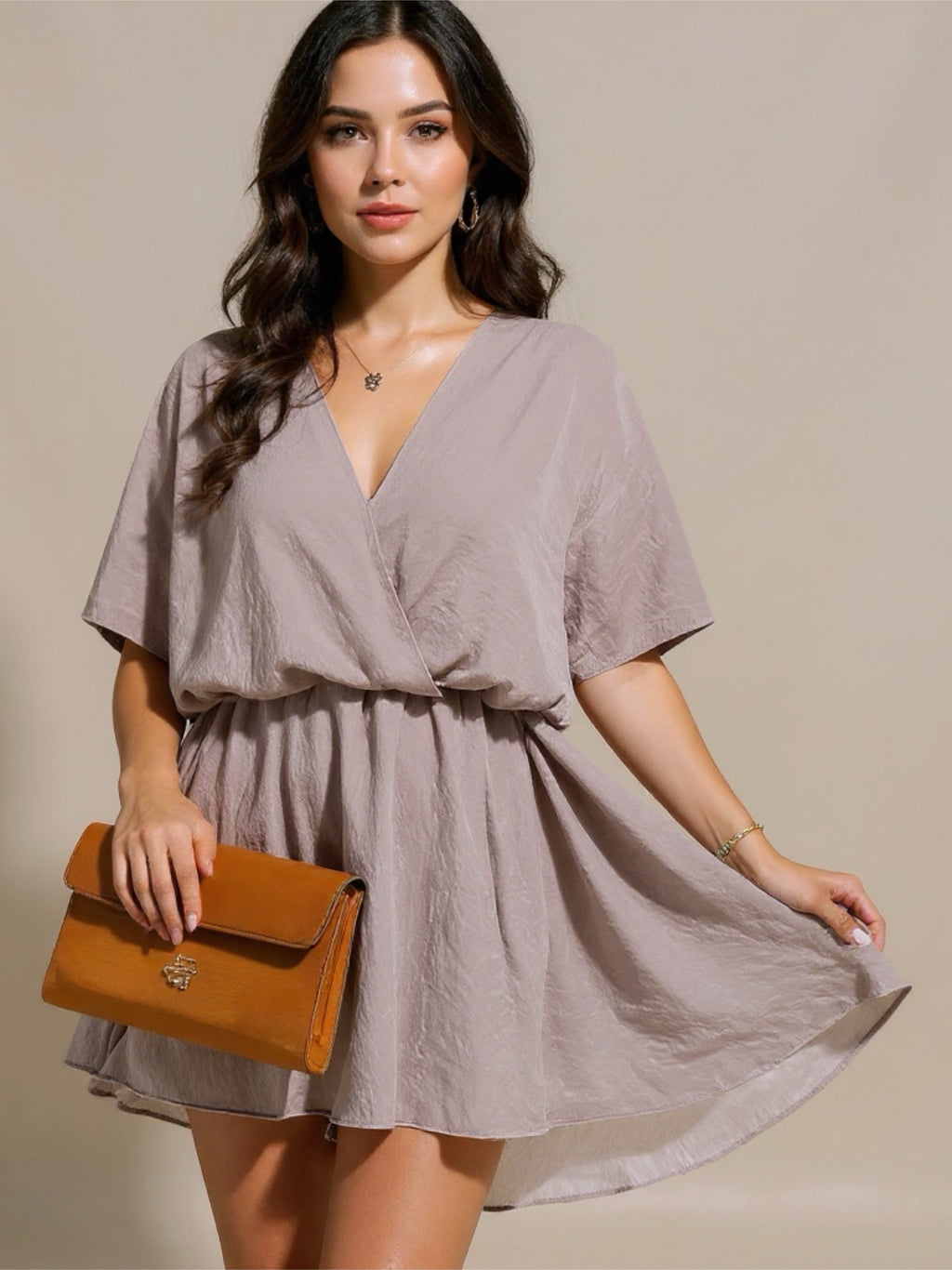 V-Neck Half Sleeve Mini Dress