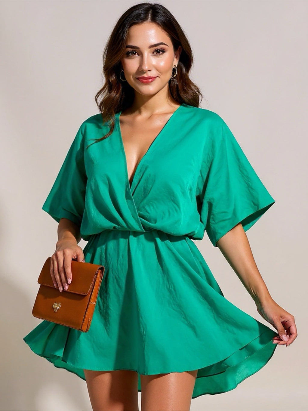 V-Neck Half Sleeve Mini Dress