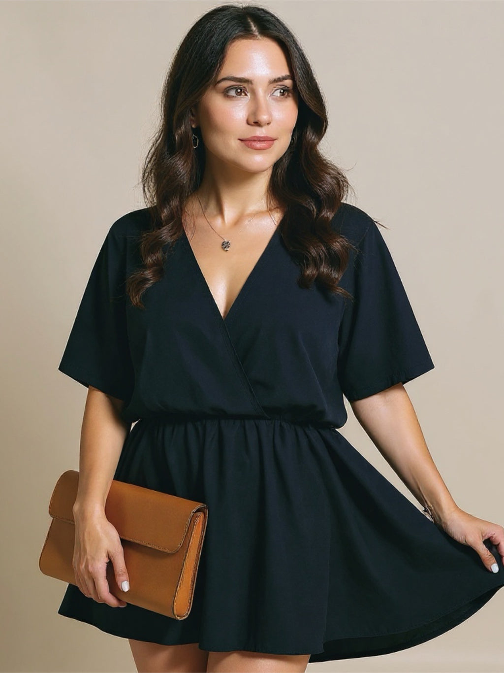 V-Neck Half Sleeve Mini Dress