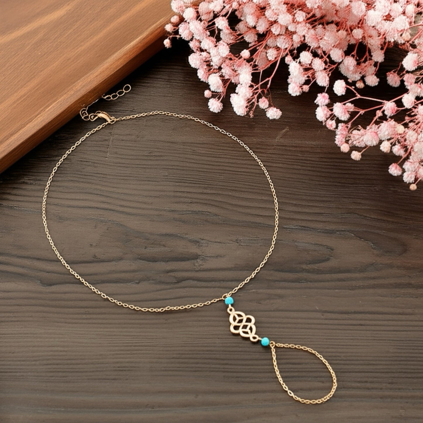 Gold or Silver Toned Anklet with Turquoise Accents & Toe Ring
