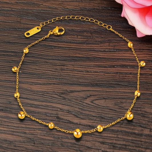 Gold Toned Stainless Steel Dangle Charm Anklet