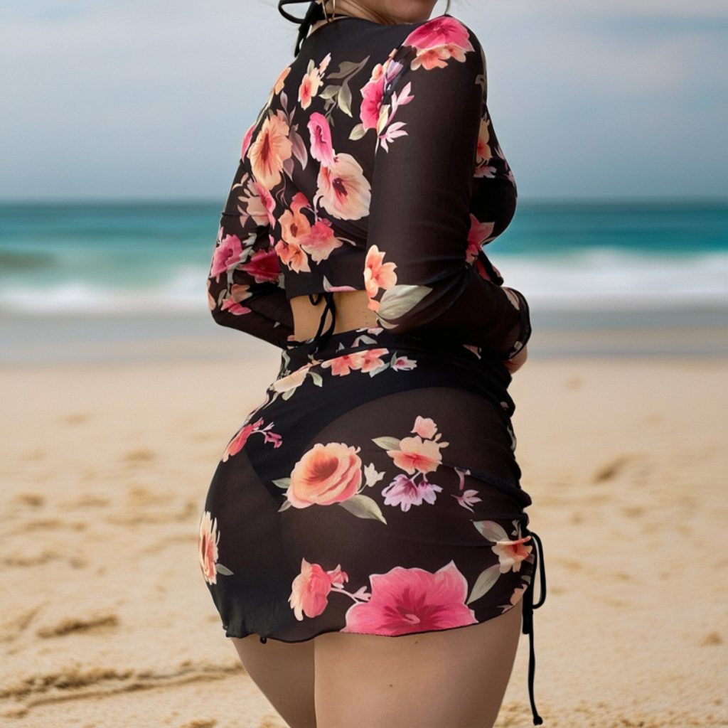 Four Piece Floral Bikini & Cover Up Set