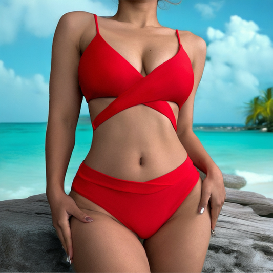 High Waist Criss Cross Bikini Set