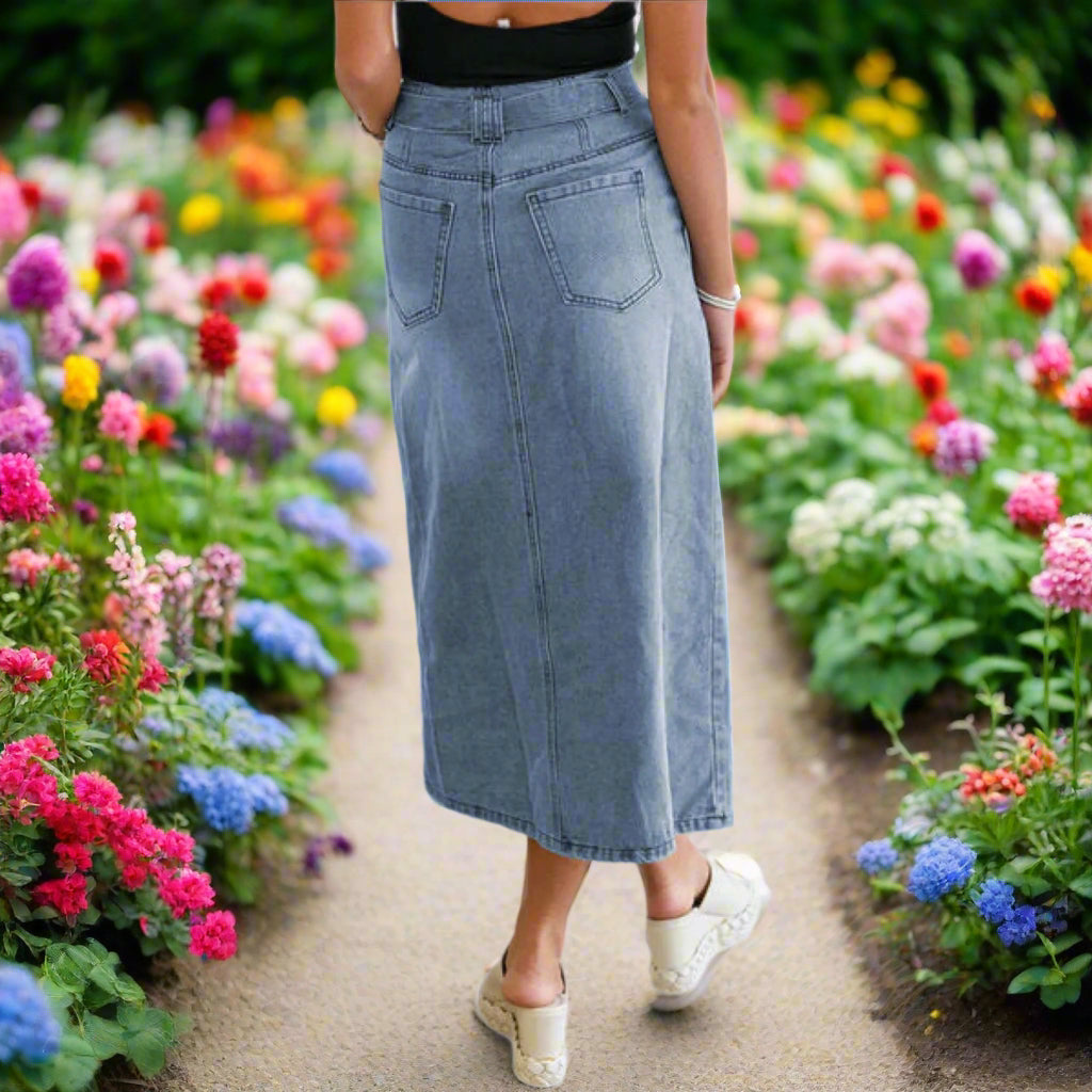 Tied Slit Denim Skirt