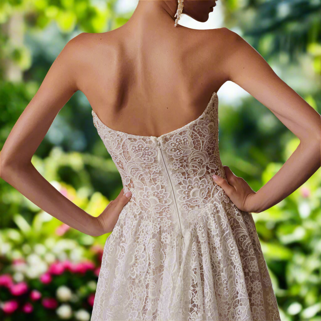 Lace Strapless A-line Wedding Gown with Detachable Long Sleeves