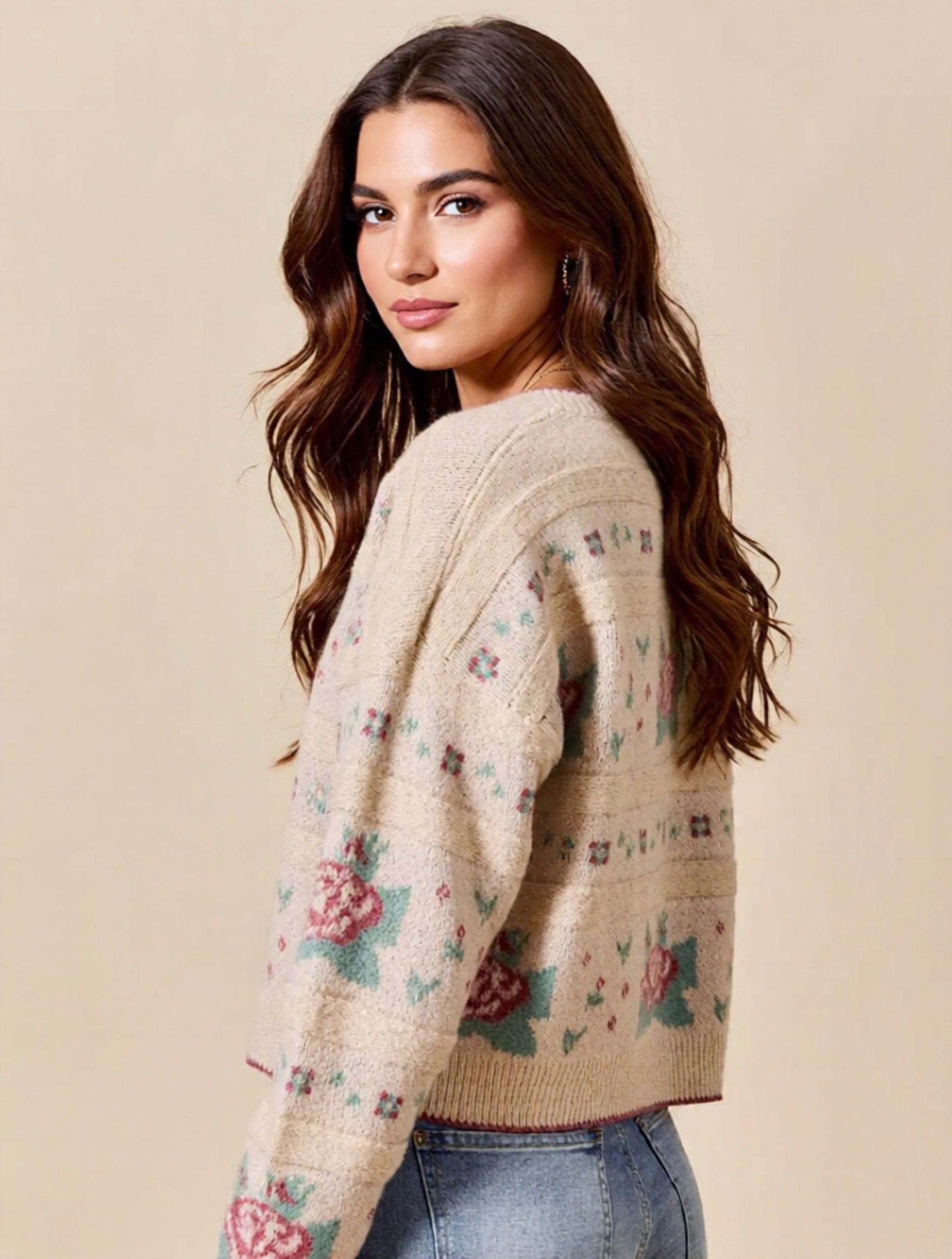 Floral Embroidered Button-Down Knit Cardigan