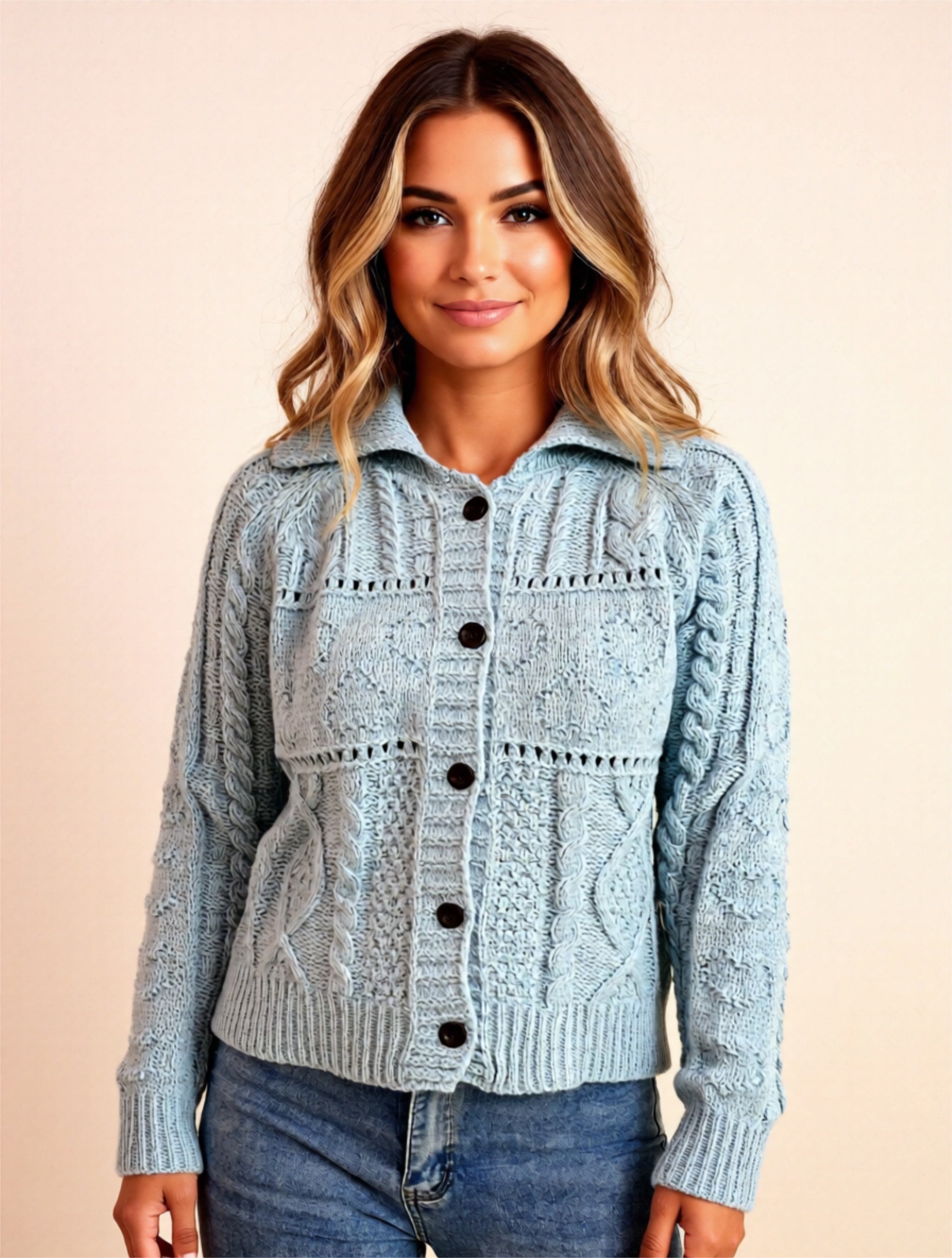 Cable-Knit Buttoned Cardigan