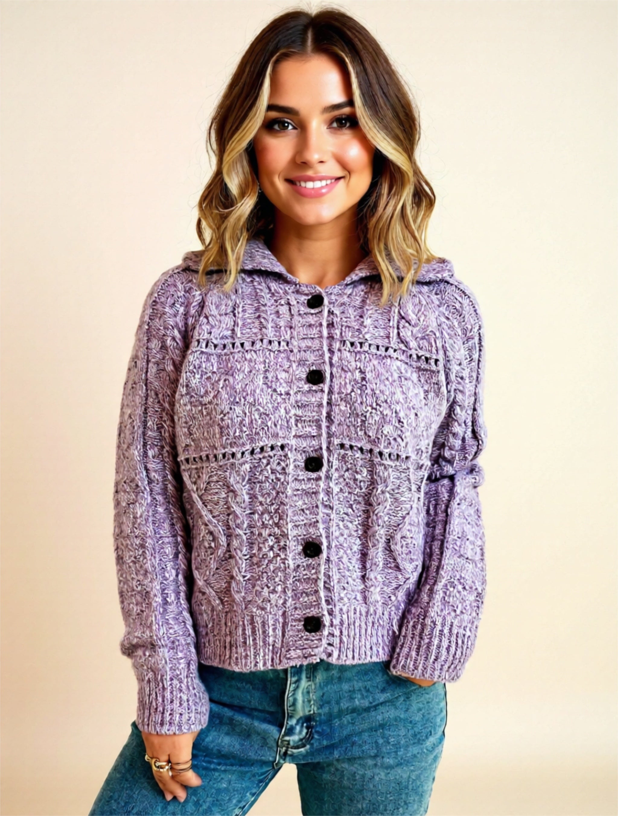 Cable-Knit Buttoned Cardigan