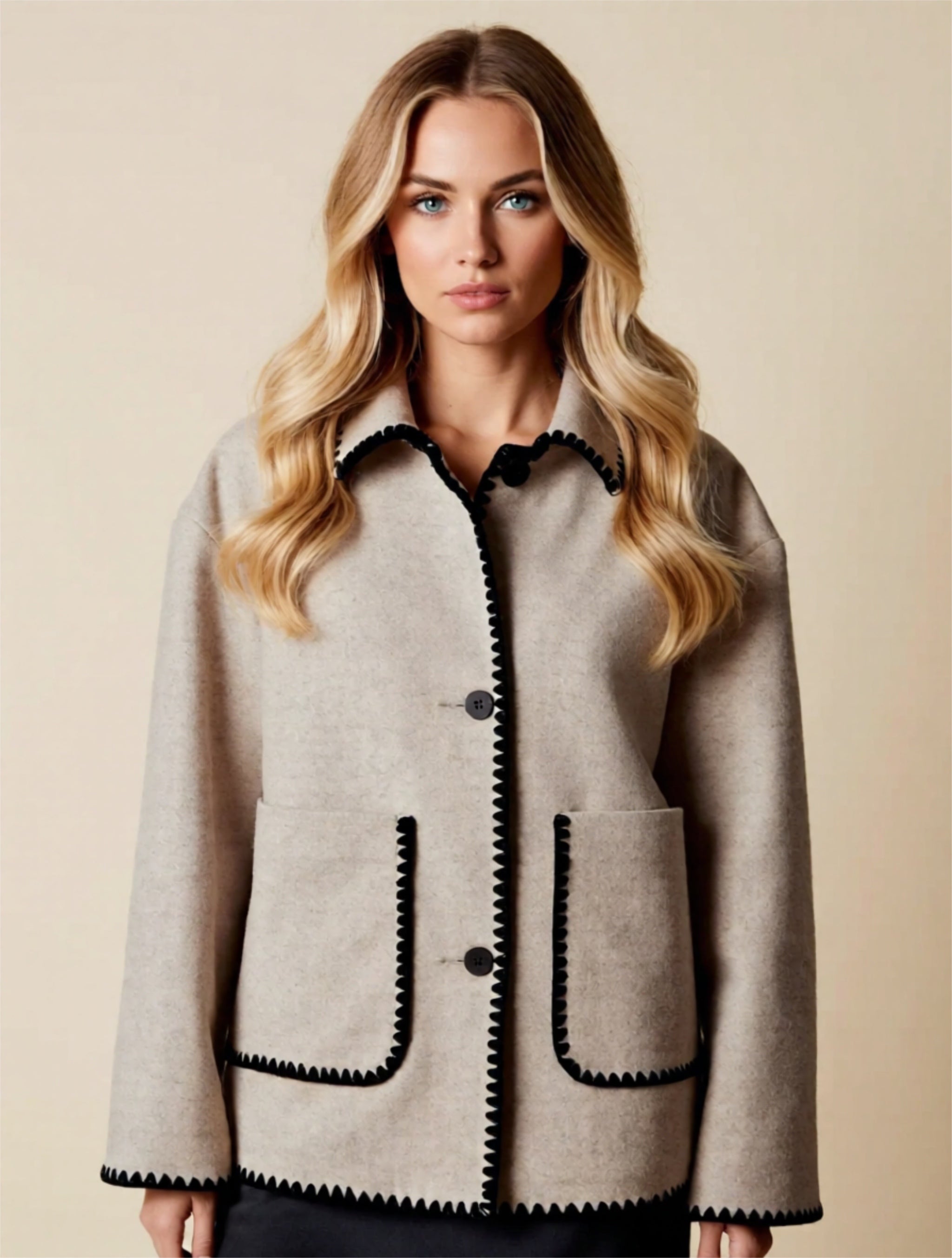 Contrast Stitch Buttoned Jacket