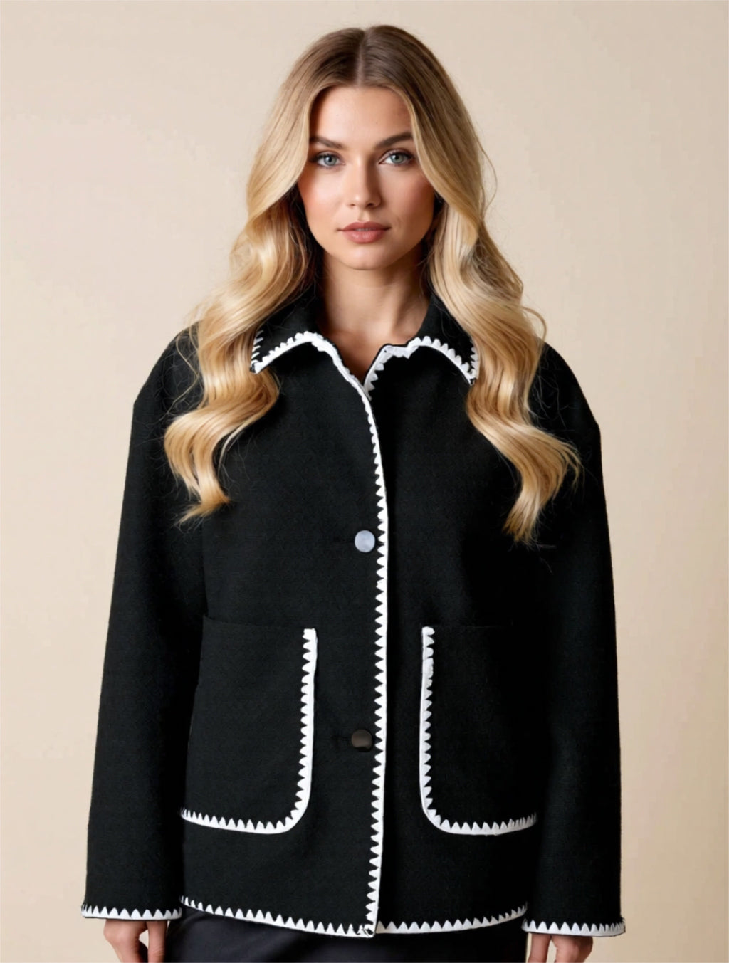 Contrast Stitch Buttoned Jacket