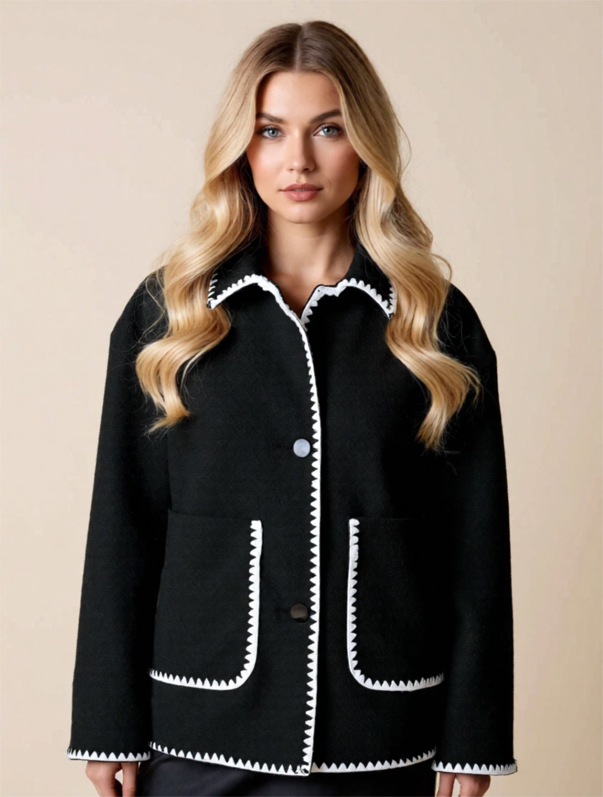 Contrast Stitch Buttoned Jacket