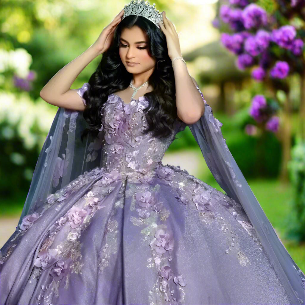 Purple Off The Shoulder Quinceanera Dress with 3D Flowers