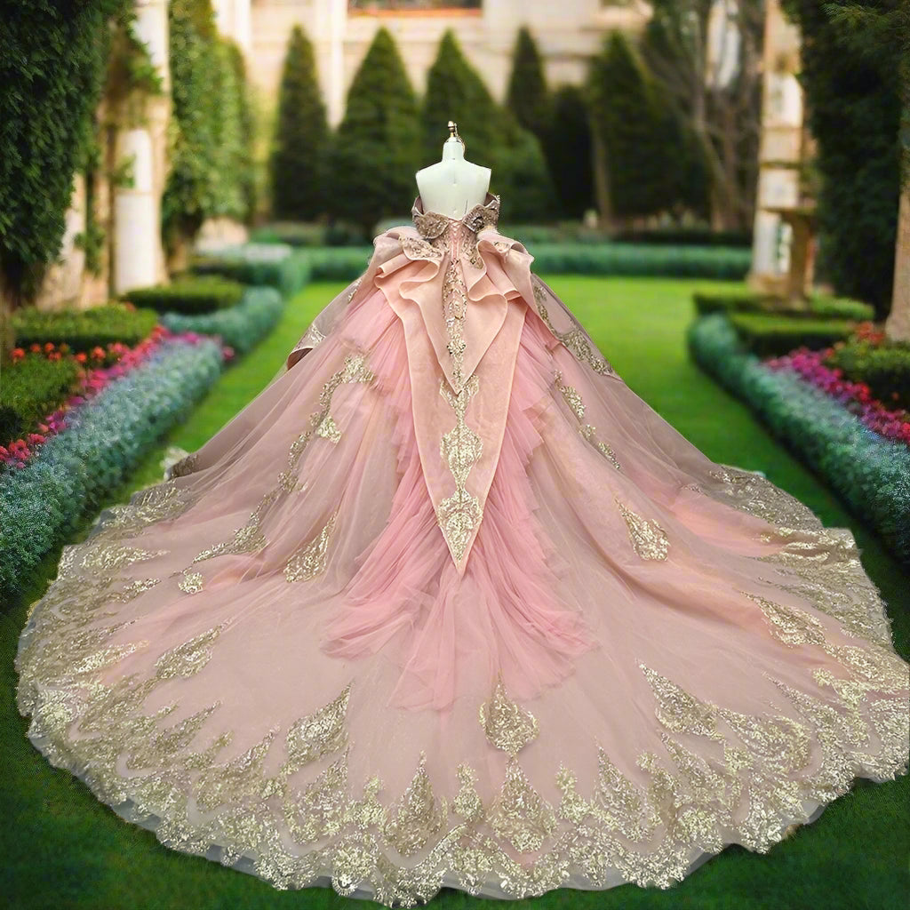 Quinceanera Off The Shoulder Pink Lace Ball Gown