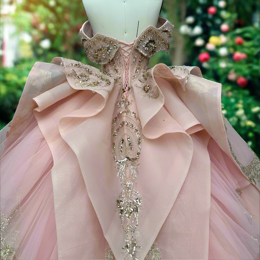 Quinceanera Off The Shoulder Pink Lace Ball Gown