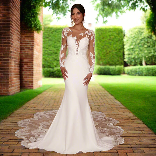 Lace Mermaid Wedding Dress with Long Sleeves