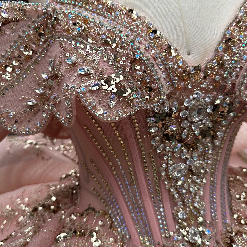 Quinceanera Off The Shoulder Pink Lace Ball Gown
